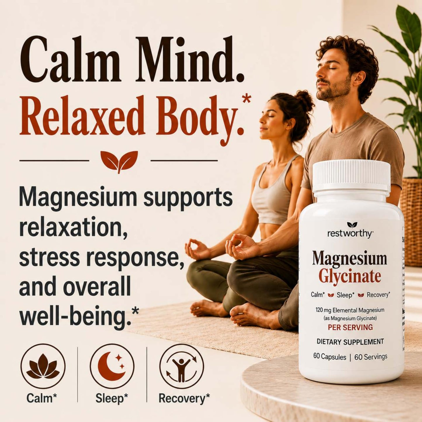Restworthy Magnesium Glycinate Capsules, 60 Count
