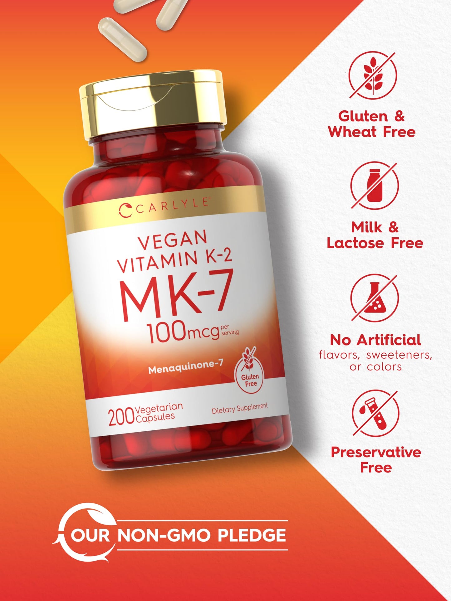 Carlyle MK-7 Vitamin K2 100 mcg 200 Capsules