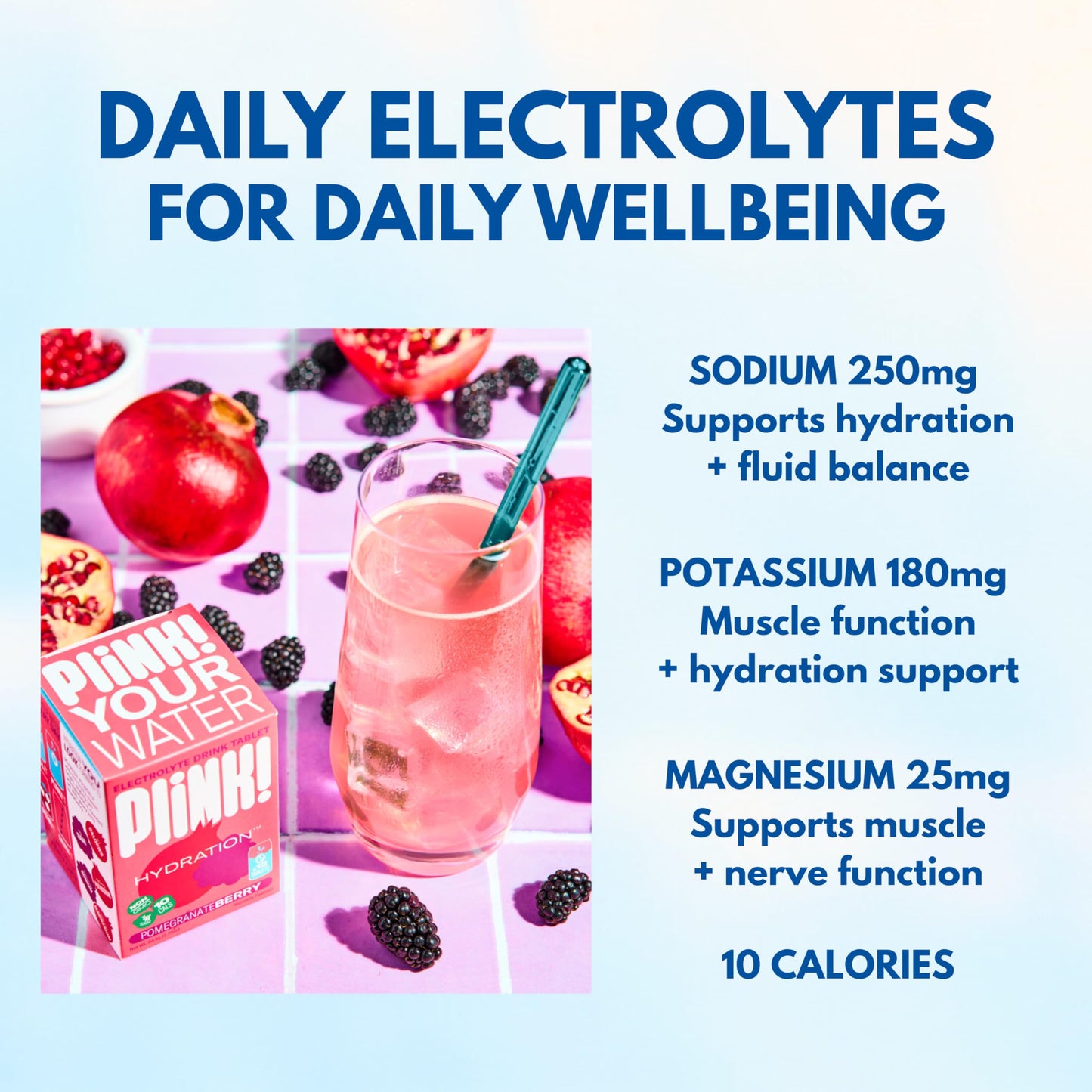 Plink Fizzy Electrolyte Tablets for Adults & Kids – Pomegranate Berry, 48 Tablets