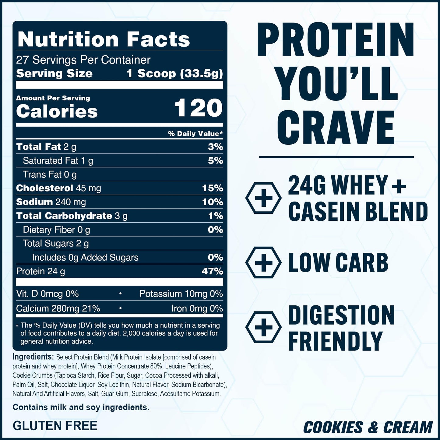 PEScience Select Protein Powder, Whey and Casein Blend Cookies and Cream, 32 Servings