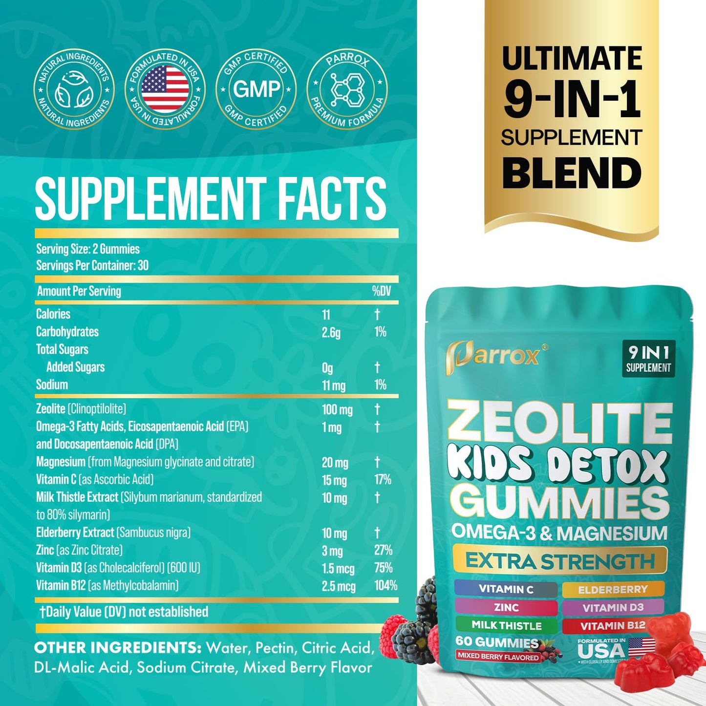 Parrox Zeolite Kids Detox Gummies, 120 Gummies