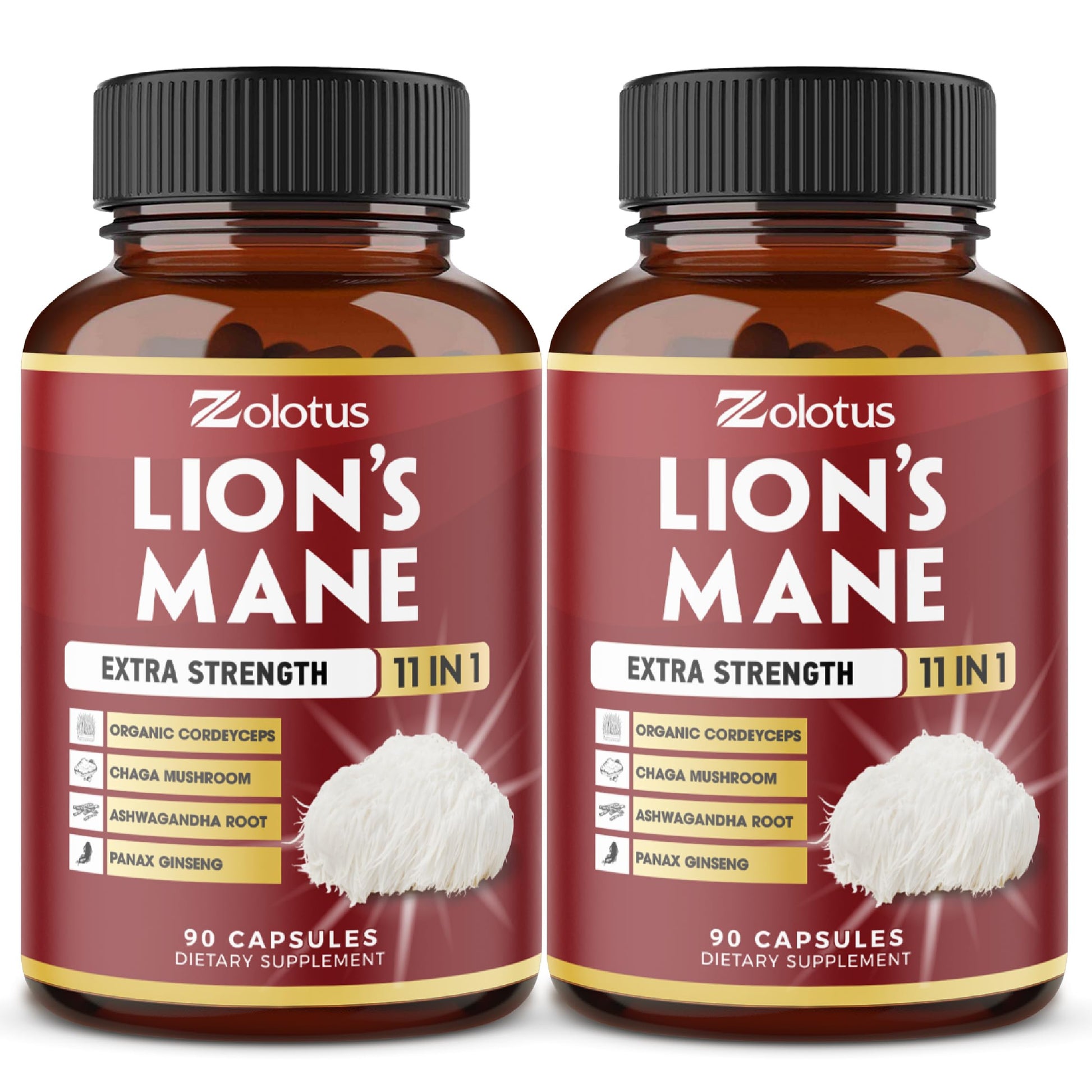 Zolotus Lions Mane Mushroom Supplement with Cordeyceps, Reishi, Ashwagandha, Focus, Memory and Brain Support, Immune Support, Energy - Capsules, 180 Count