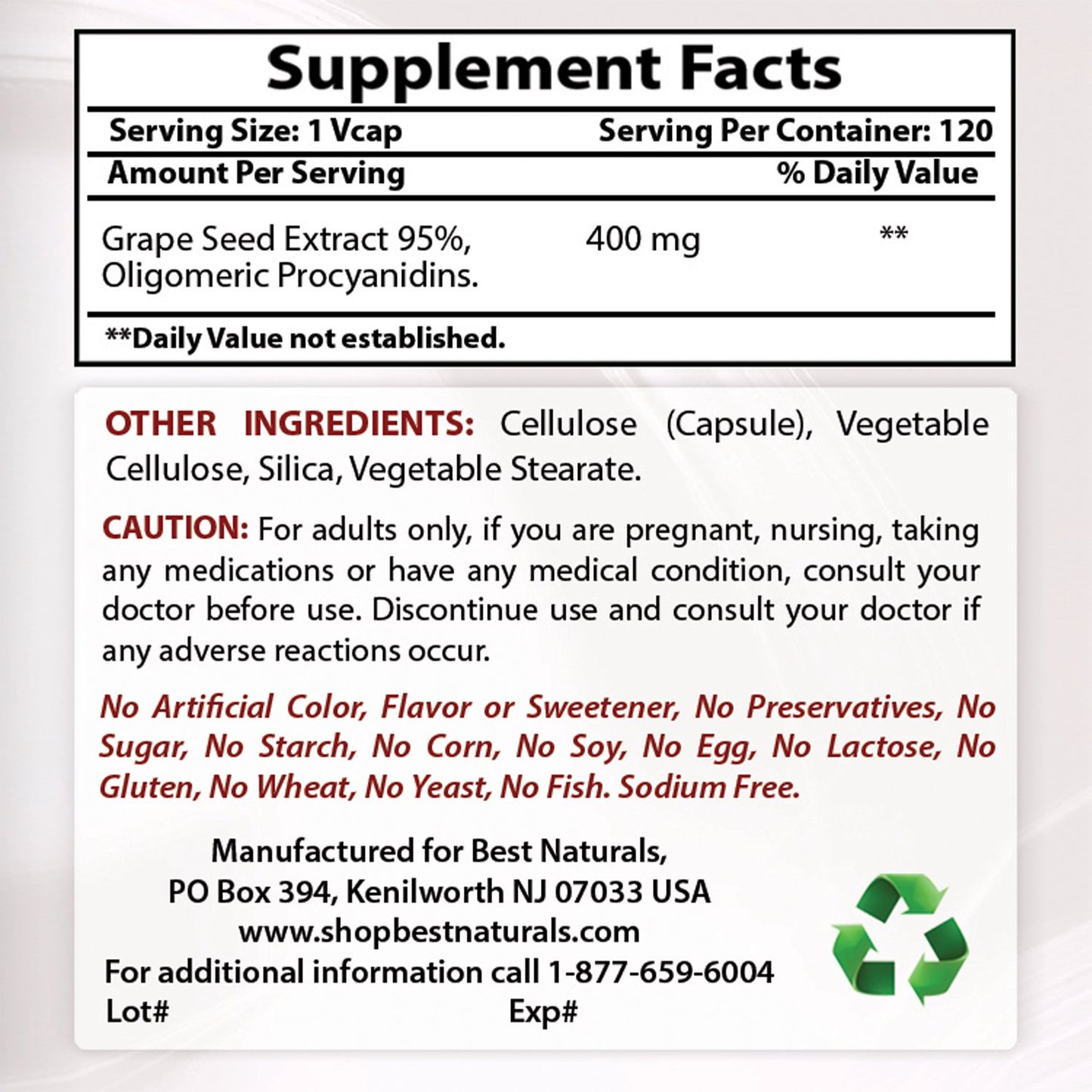 Best Naturals Grape Seed Extract 400 mg & Hawthorn Berry 565 mg Capsules, 2 Capsules