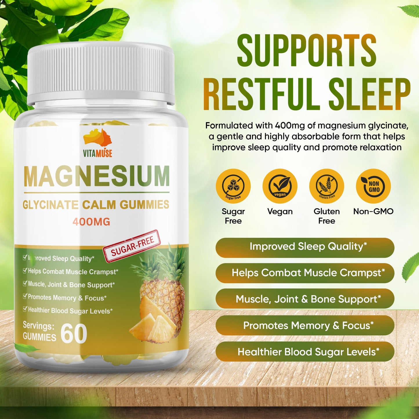 Muse Celtic Minerals Vitamuse Magnesium Glycinate Calm Gummies 400 mg, 60 Gummies