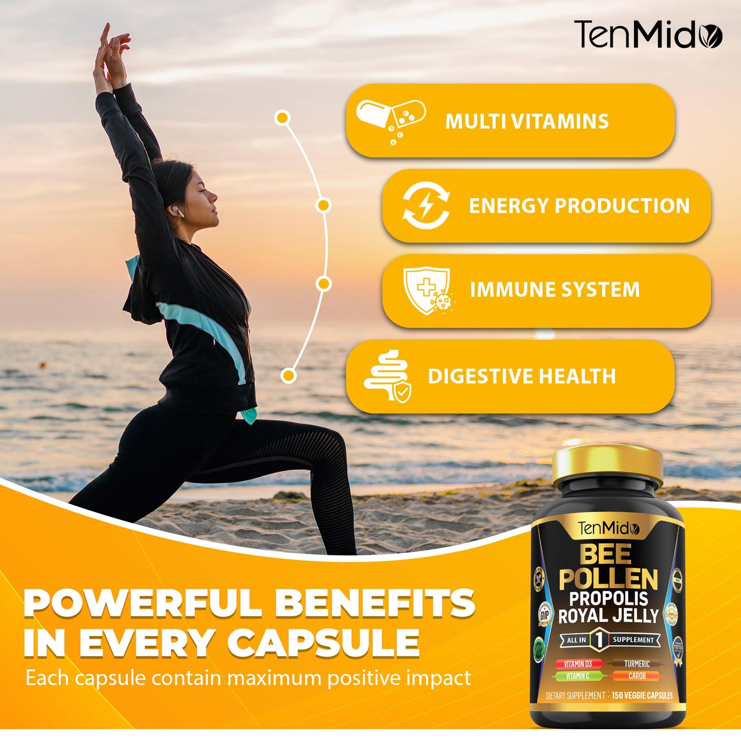 Tenmido Bee Pollen Capsules 150 Capsules