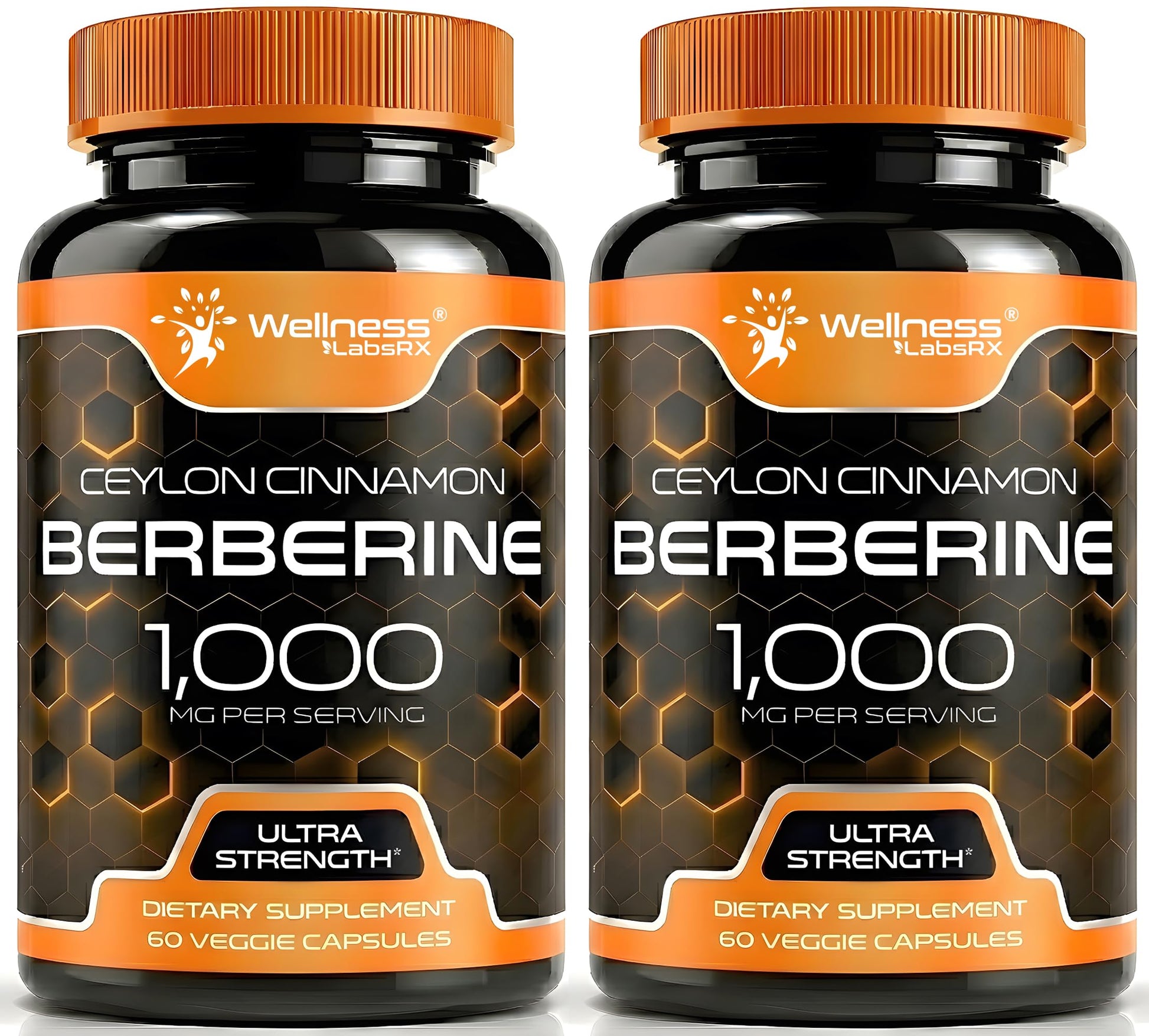 WELLNESS LABSRX Berberine 1,000mg - Third-Party Tested Berberine Supplement HCL with Ceylon Cinnamon, Black Pepper Extract and Apple Cider Vinegar, Heart Support 240 Capsules