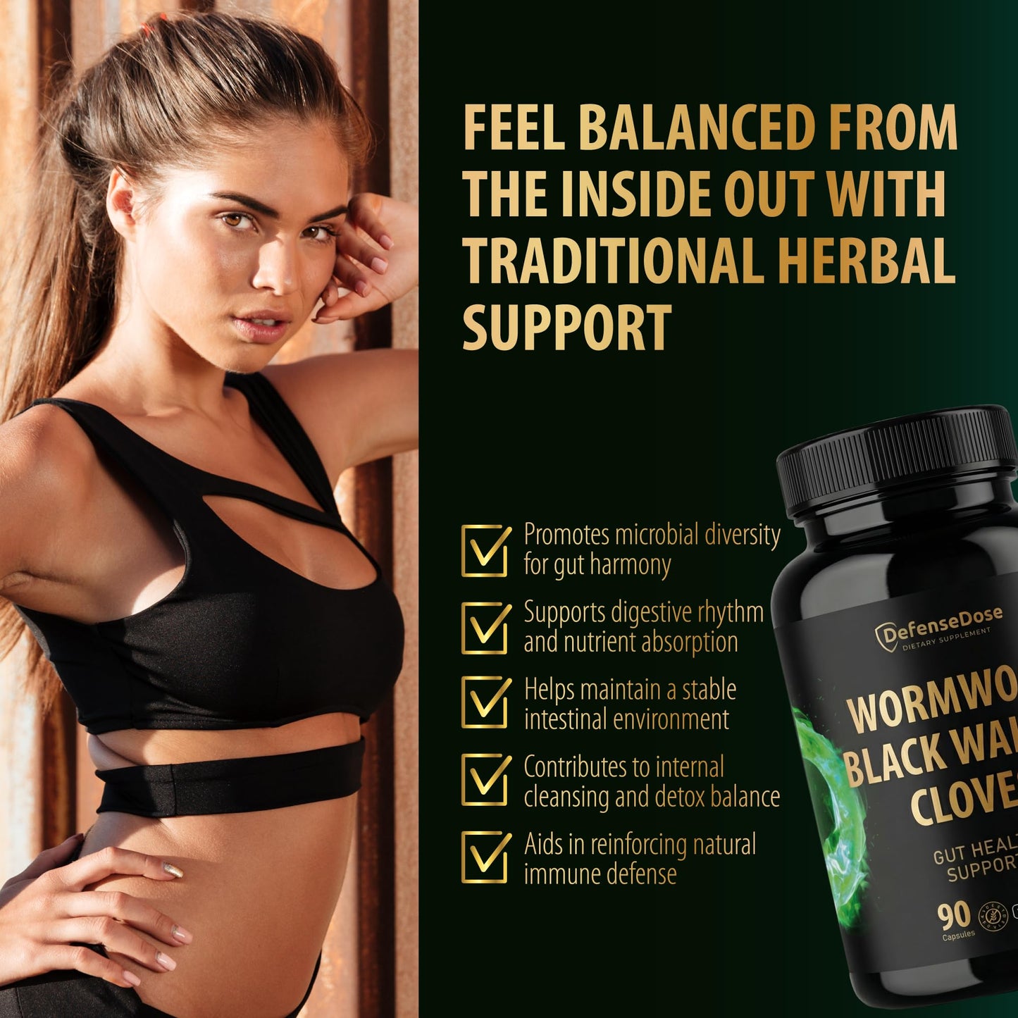 Defense Dose Wormwood Black Walnut Clove Cleanse for Humans Detox Gut & Intestinal Health Adults Supplement Capsules 90 Count