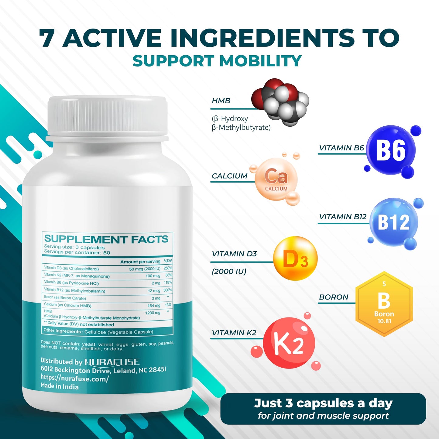 NURAFUSE Liposomal HMB with Vitamin D3, K2 Capsule 150 Count
