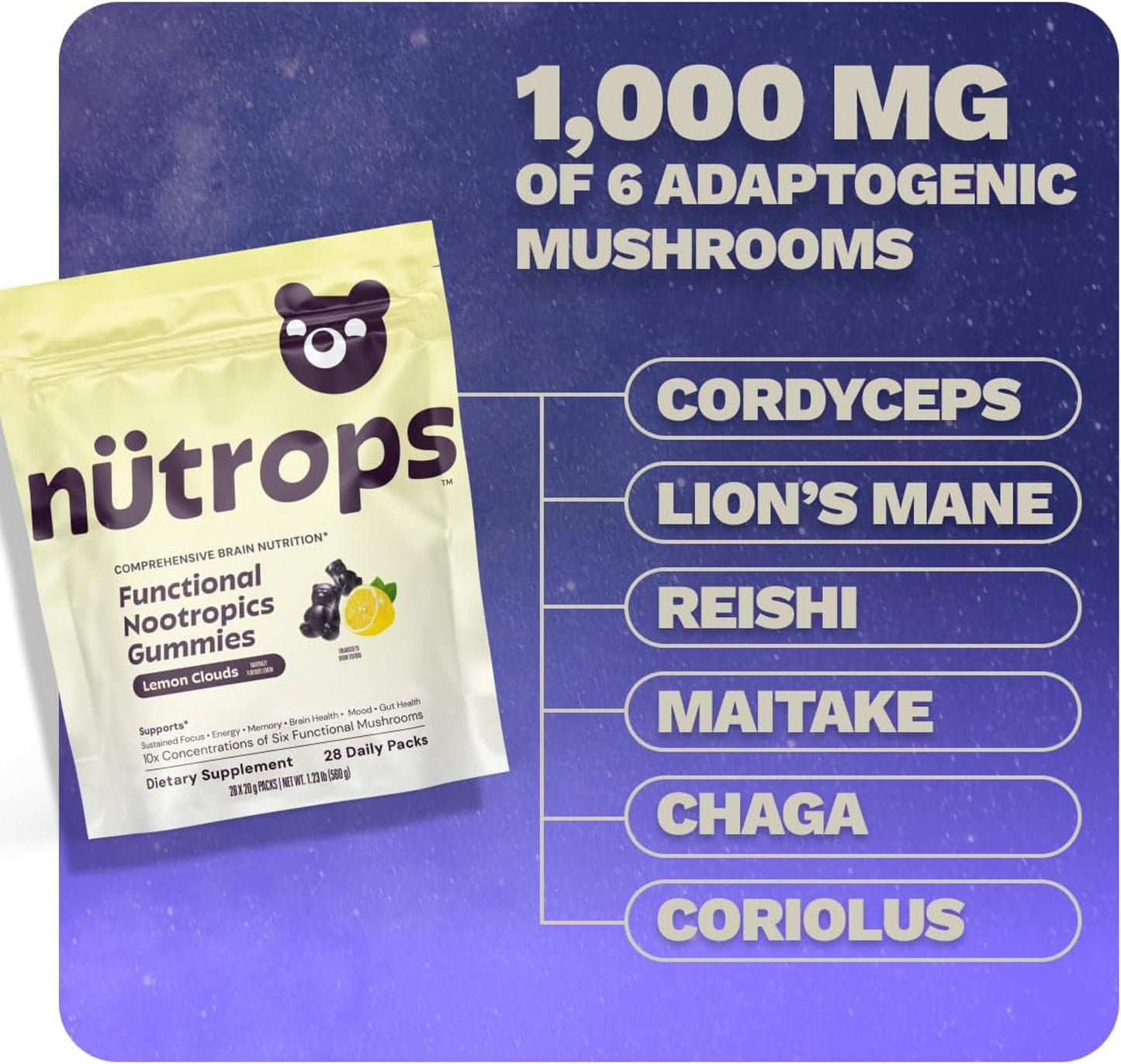Grüns Greens + Immunity Gummies + Nütrops Mushroom Sugar Free, 3x28 Gummies