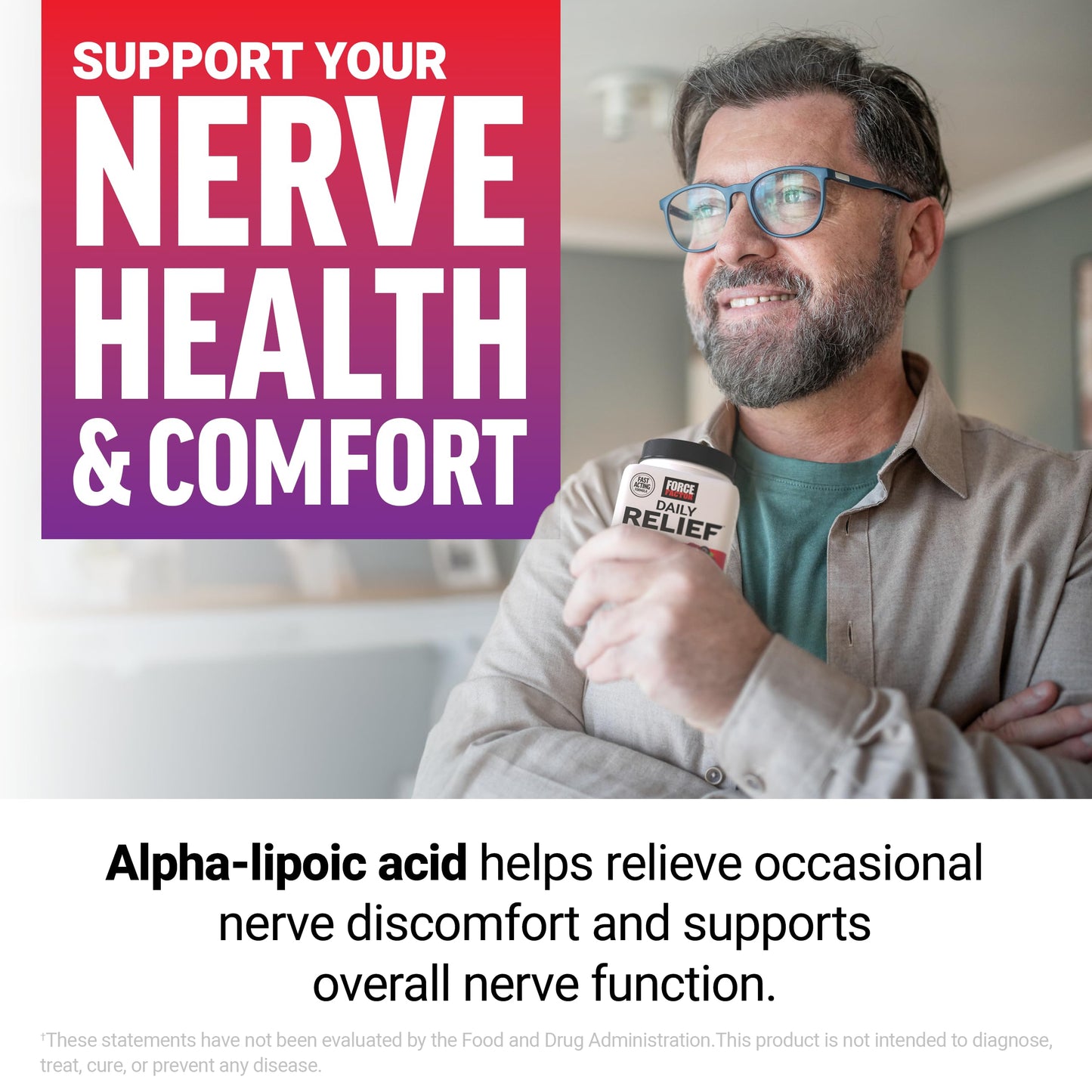 Force Factor Daily Relief Nerve Supplement with Alpha Lipoic Acid Soft Chews, 30 Count