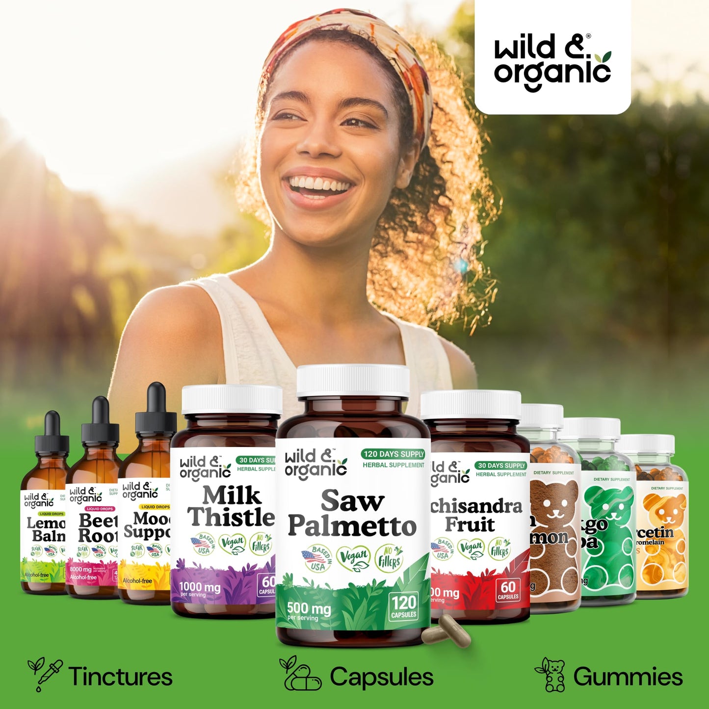 Wild & Organic Saw Palmetto Capsules 500 mg, 120 Count
