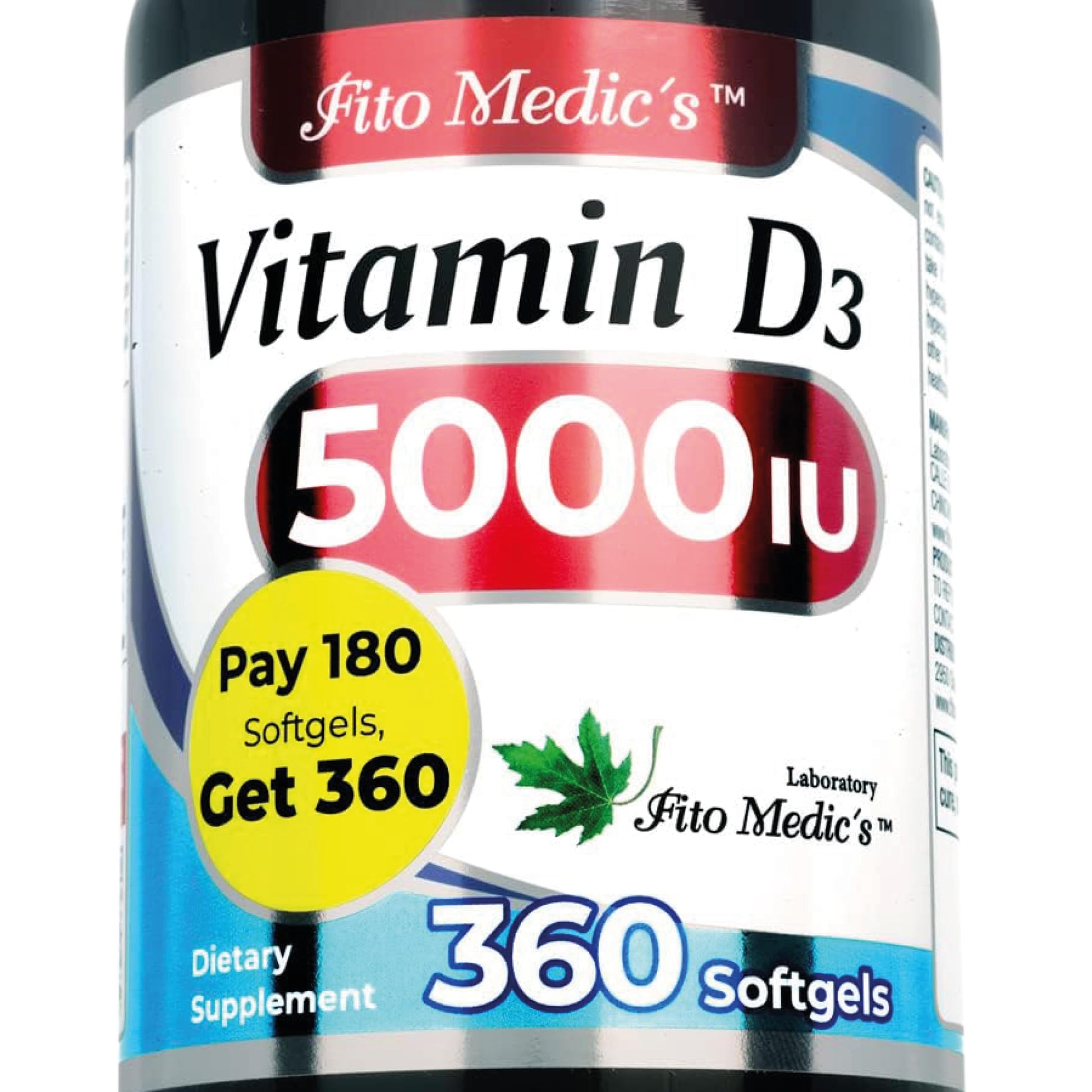 FITO MEDIC'S Vitamin D3 5000 IU Softgels, 360 Count