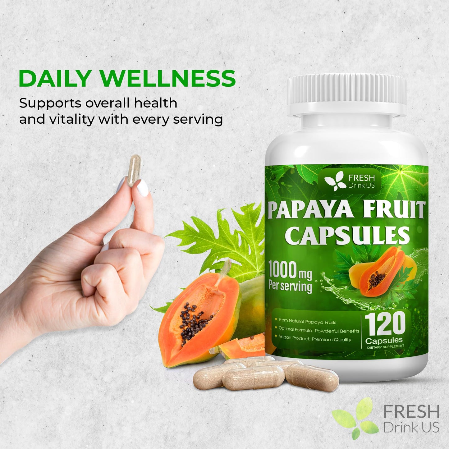 FRESHDRINKUS Papaya Fruit Extract Capsules, 120 Count