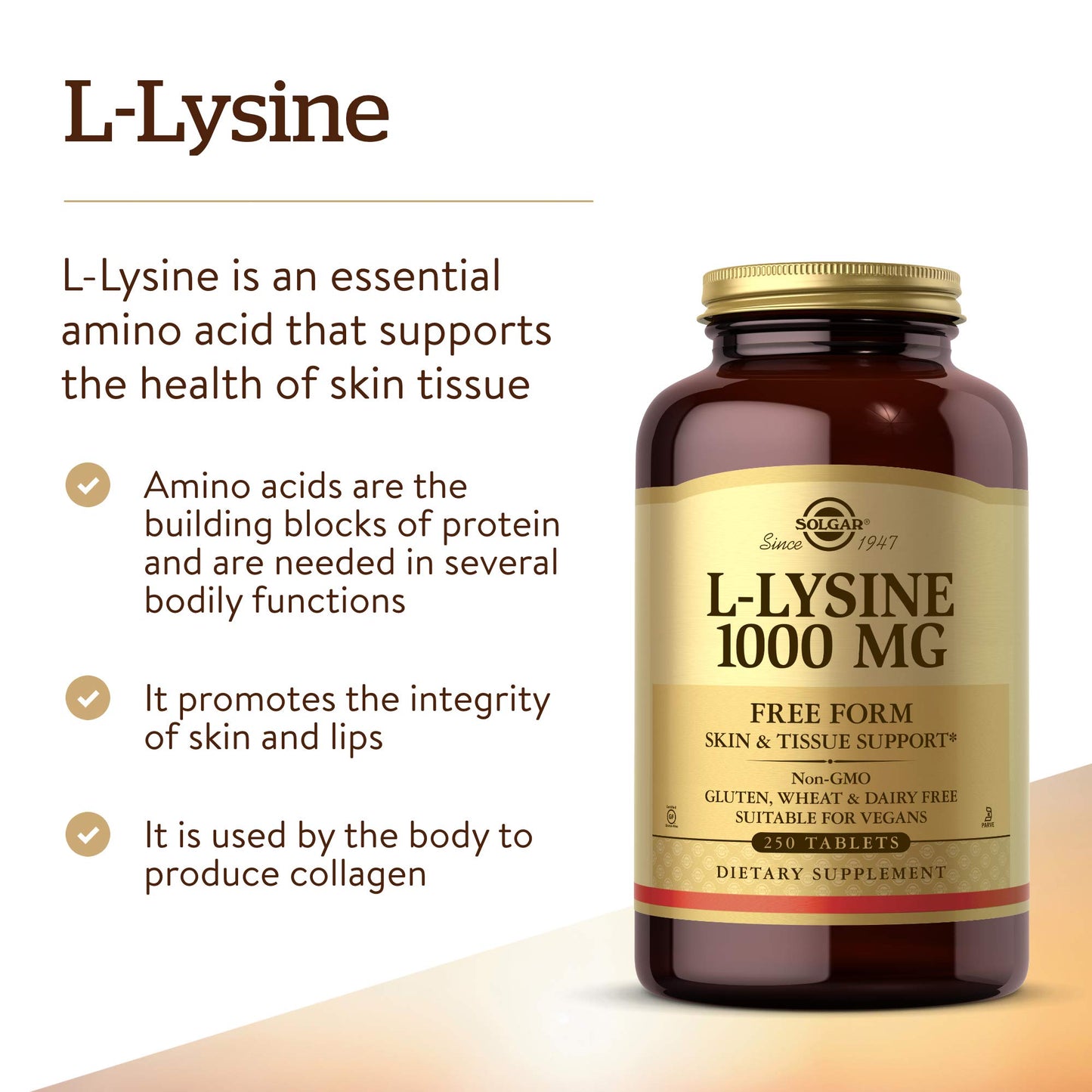 Solgar L-Lysine 1000 mg Tablets, 250 Tablets