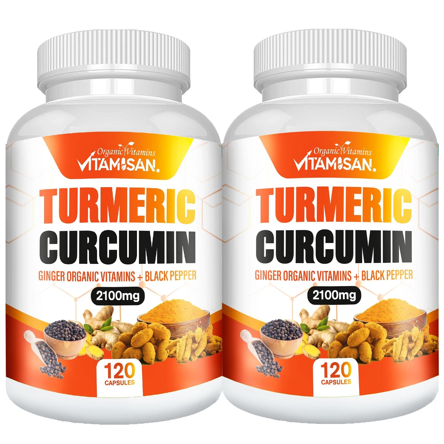 VITAMISAN Turmeric Curcumin 2100mg with Ginger & Black Pepper, 240 Capsules