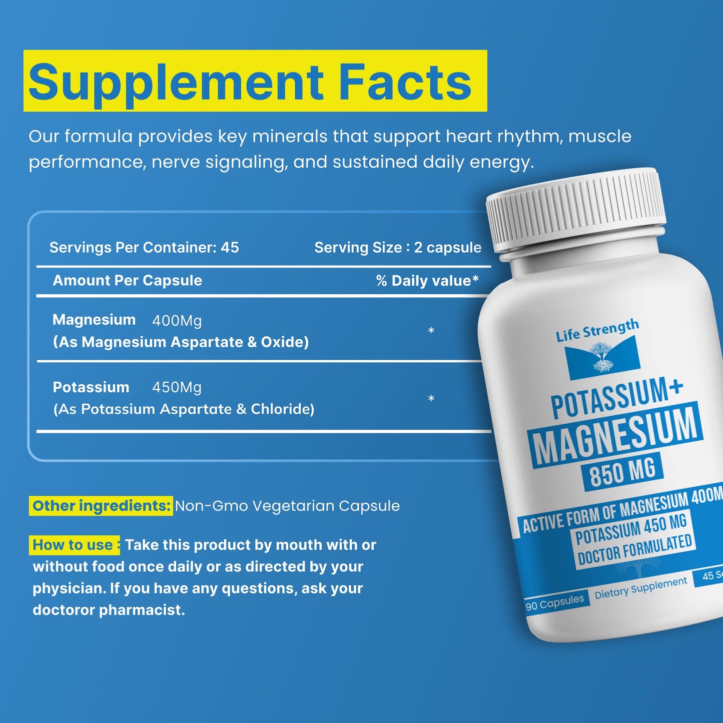 LifeStrength Magnesium Potassium Complex Capsules 90 Count