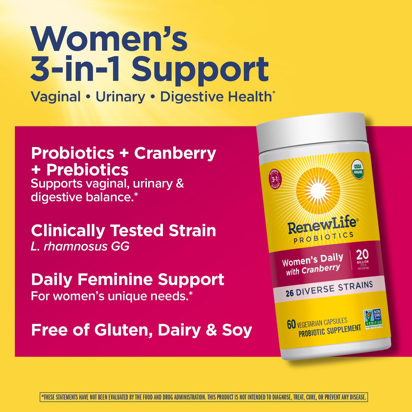 Renew Life Ultimate Flora Women's Probiotic and Prebiotic with Cranberry 20 Billion CFU 60 Capsules