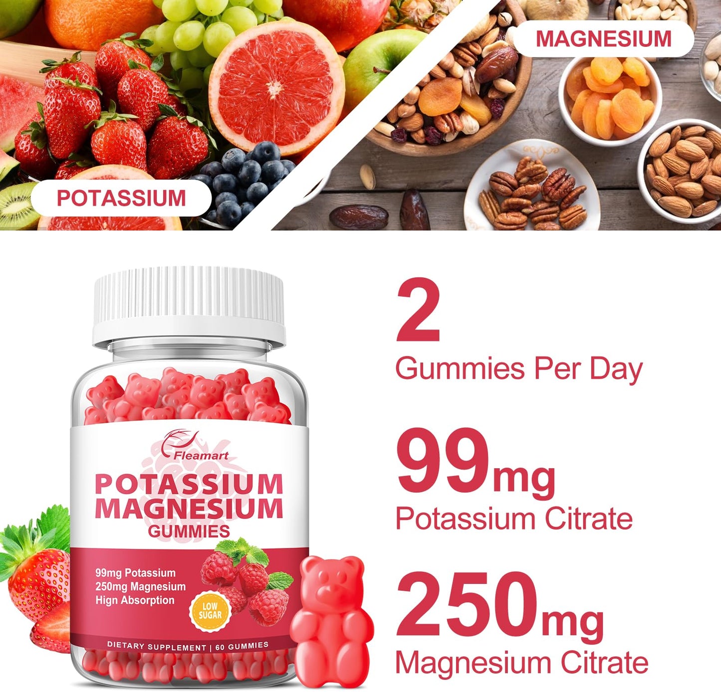 Fleamart Potassium Magnesium Gummies Potassium Citrate 99mg (Gummy) 120