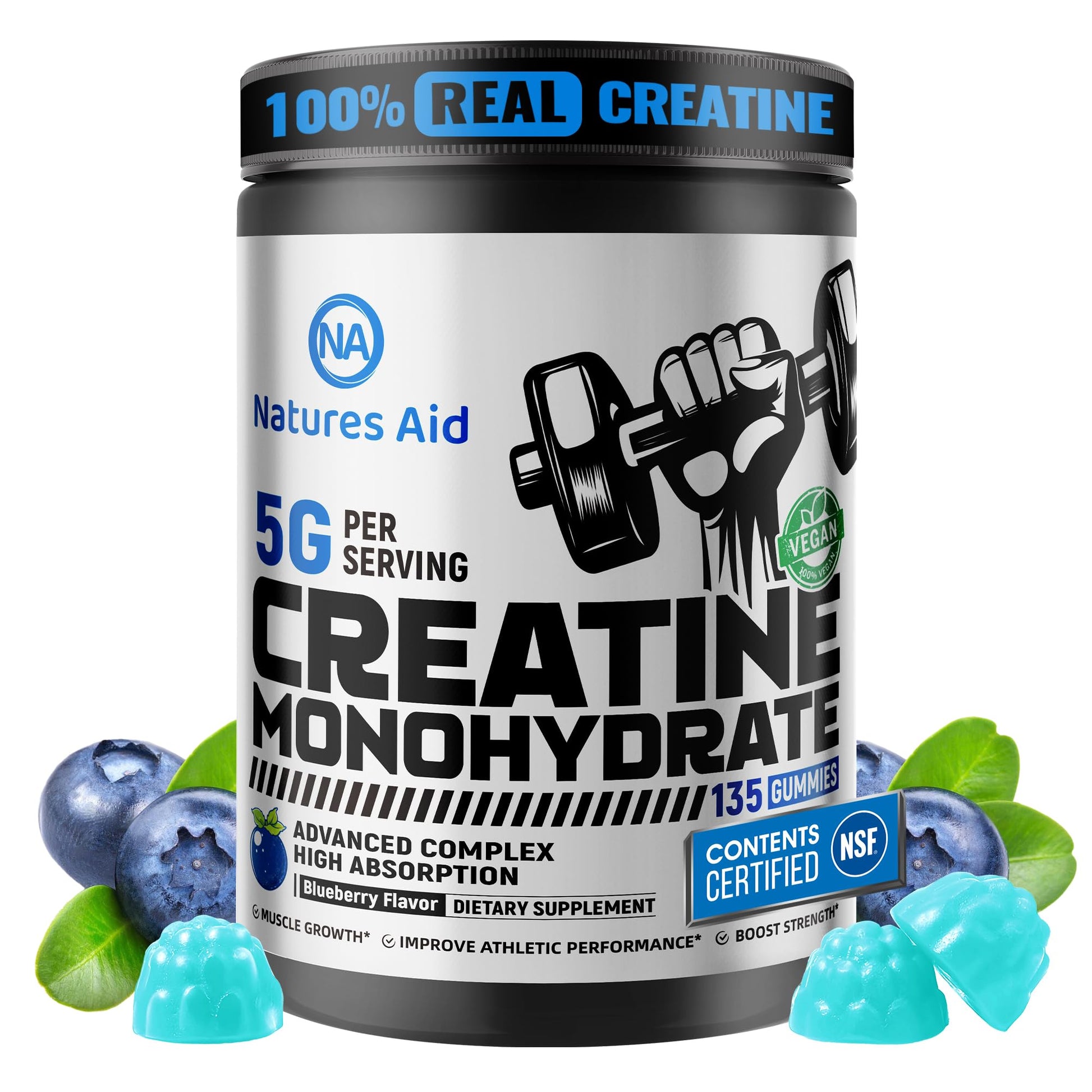 Natures Aid Creatine Monohydrate Gummies 5g, 135 Count