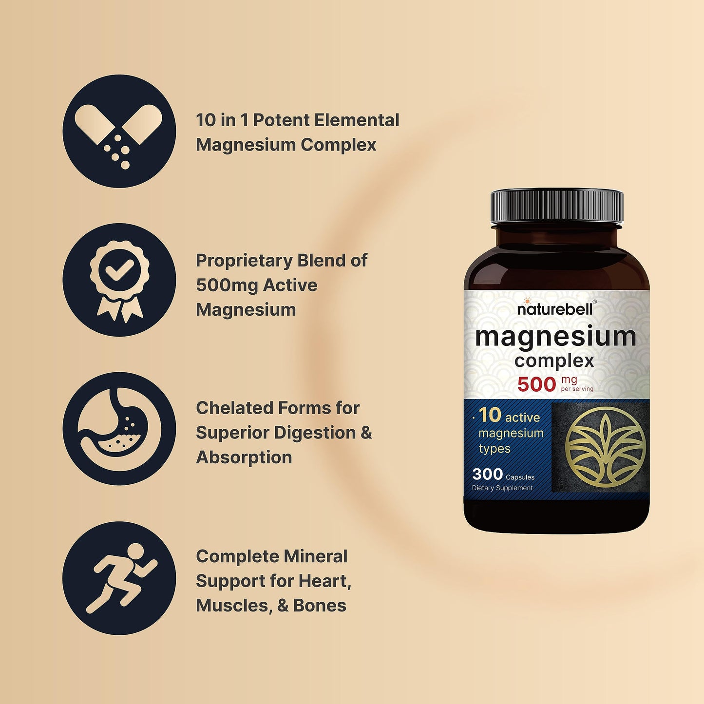 NatureBell Magnesium Complex 500mg Capsule, 300 Count