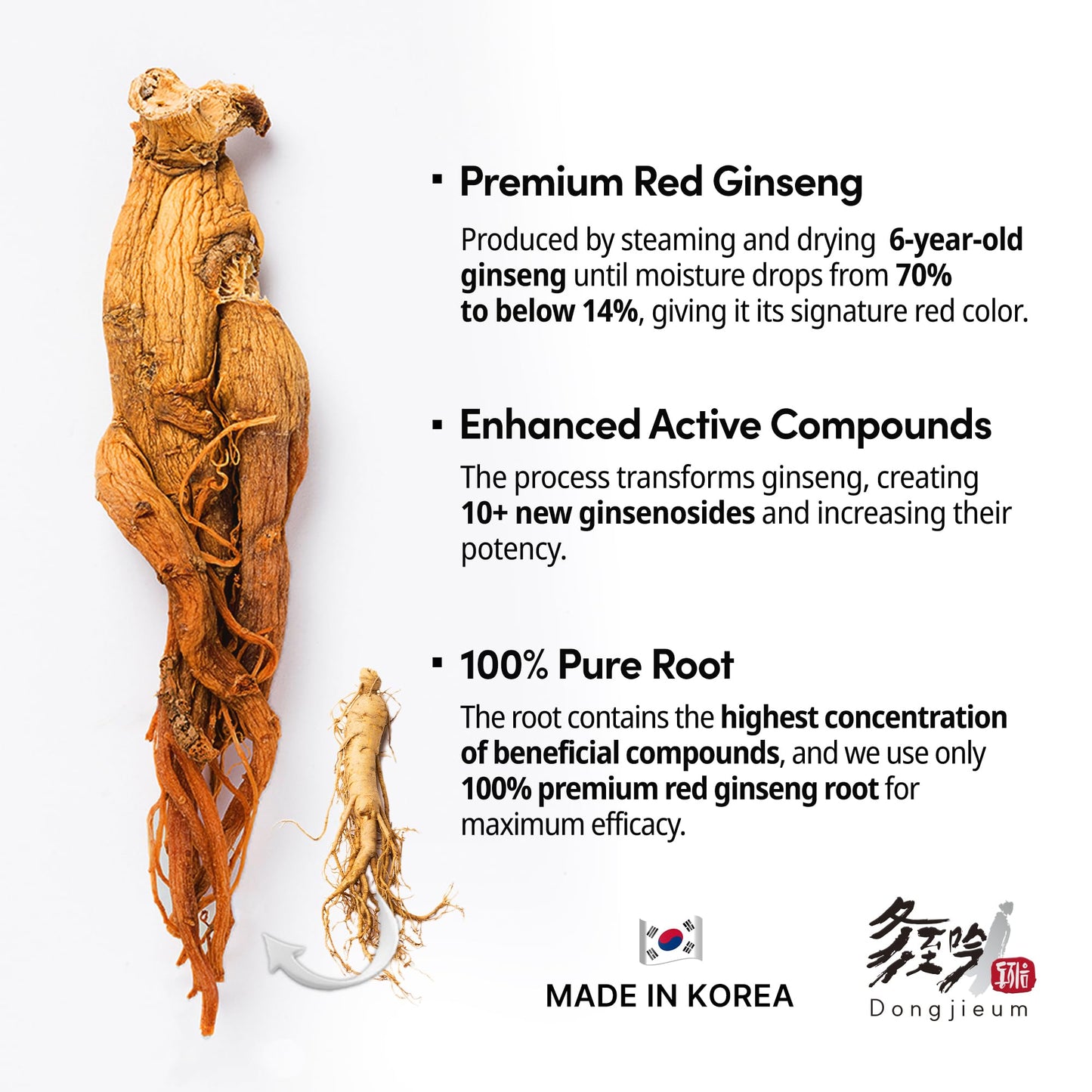 Dongjieum Korean Red Ginseng (6-Year Root) Enhanced Ginsenoside Capsule, 120 Count