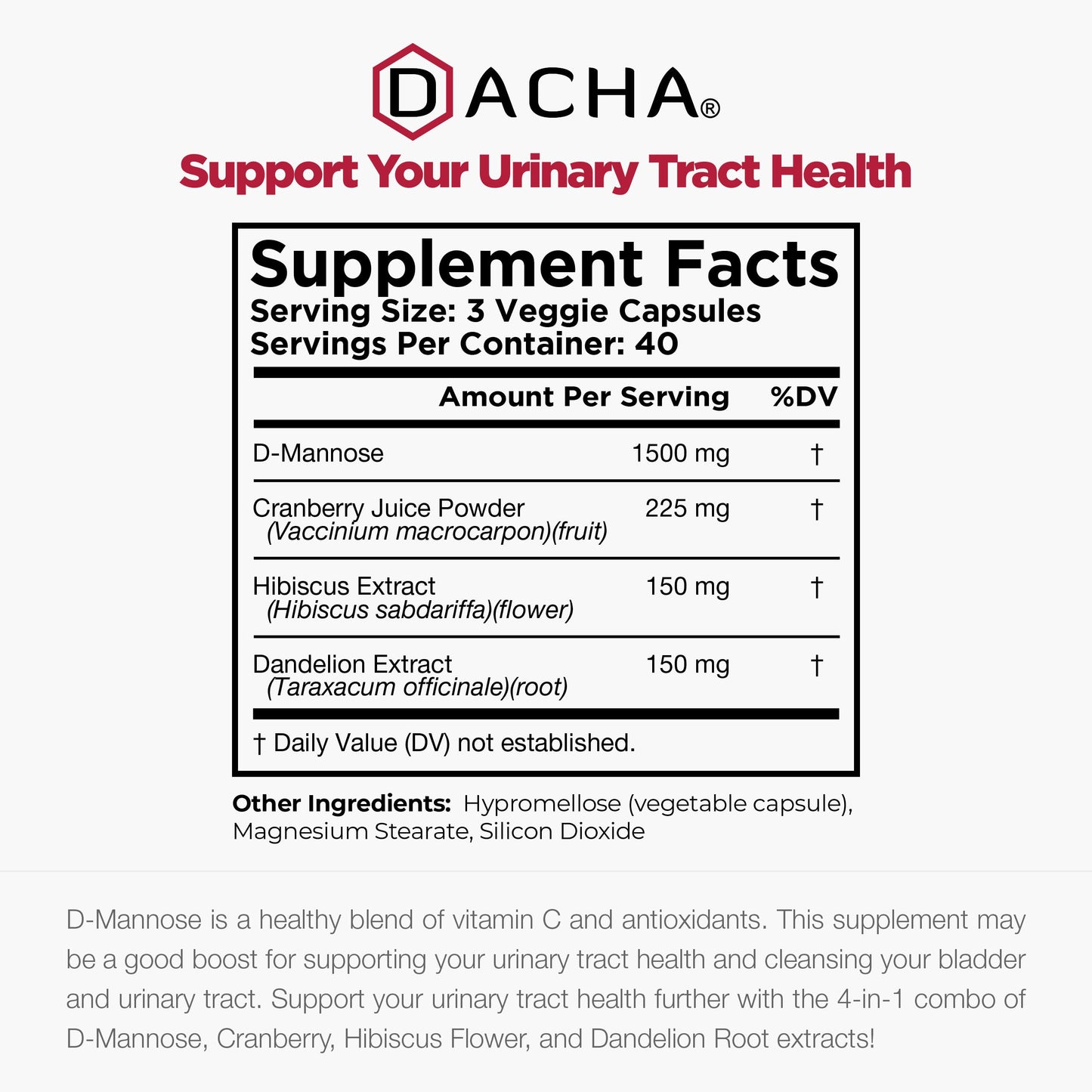 DACHA Natural D-Mannose 4-in-1 Formula, 120 Capsules
