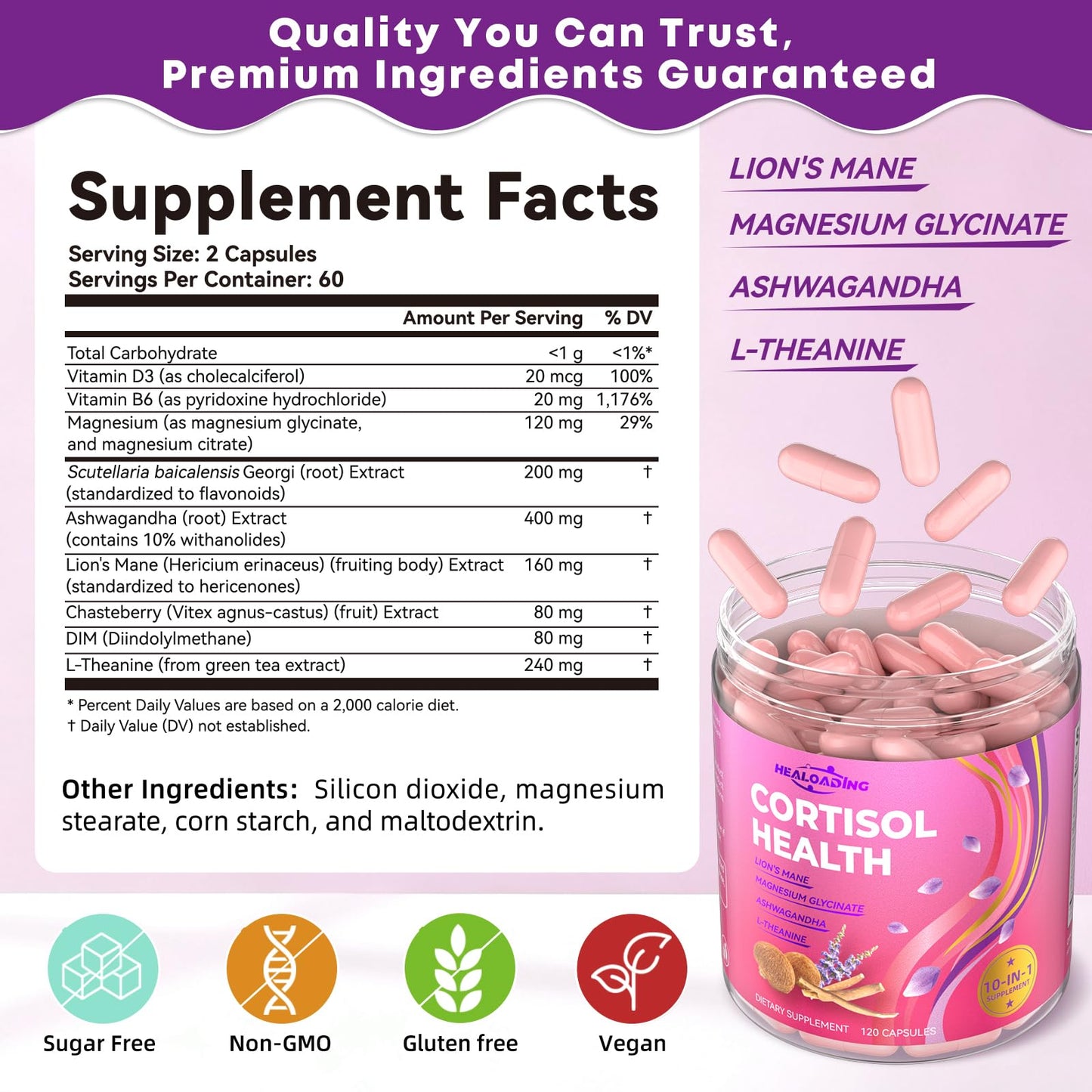 HEALOADING Cortisol Reducer Supplements for Women Capsules, 120 Count