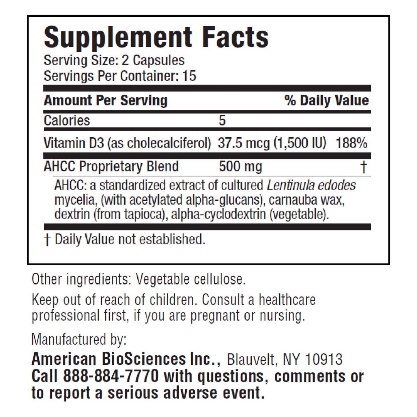 American BioSciences ImmpowerD3 AHCC + Vitamin D3 Capsules, 30 Count