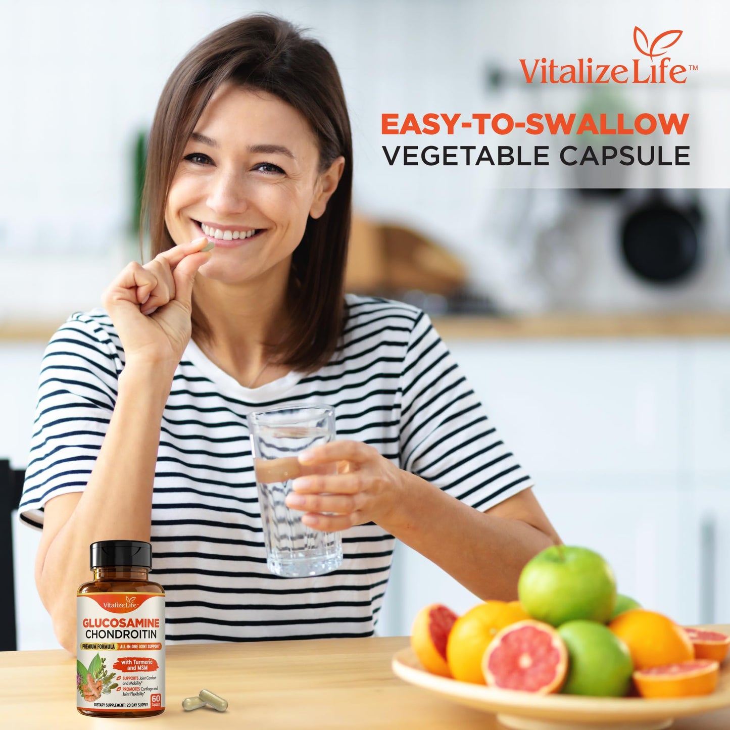 Vitalize Life Joint Supplements for Women & Men – Advanced Joint Support Complex with Glucosamine, Chondroitin, MSM & Turmeric – Support for Cartilage, Mobility and Flexibility, 60 Capsules