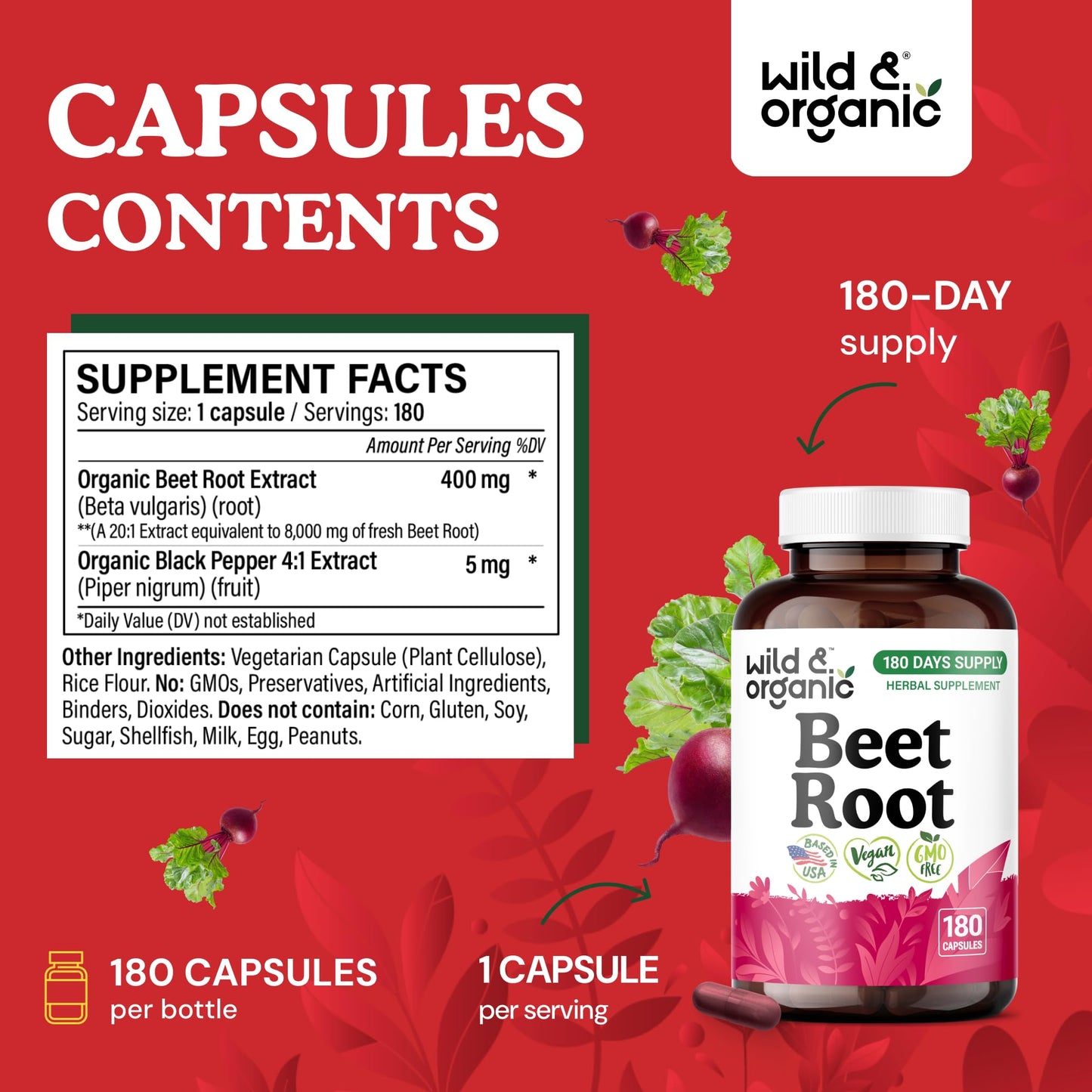 Wild & Organic Beet Root Capsules 180 Count