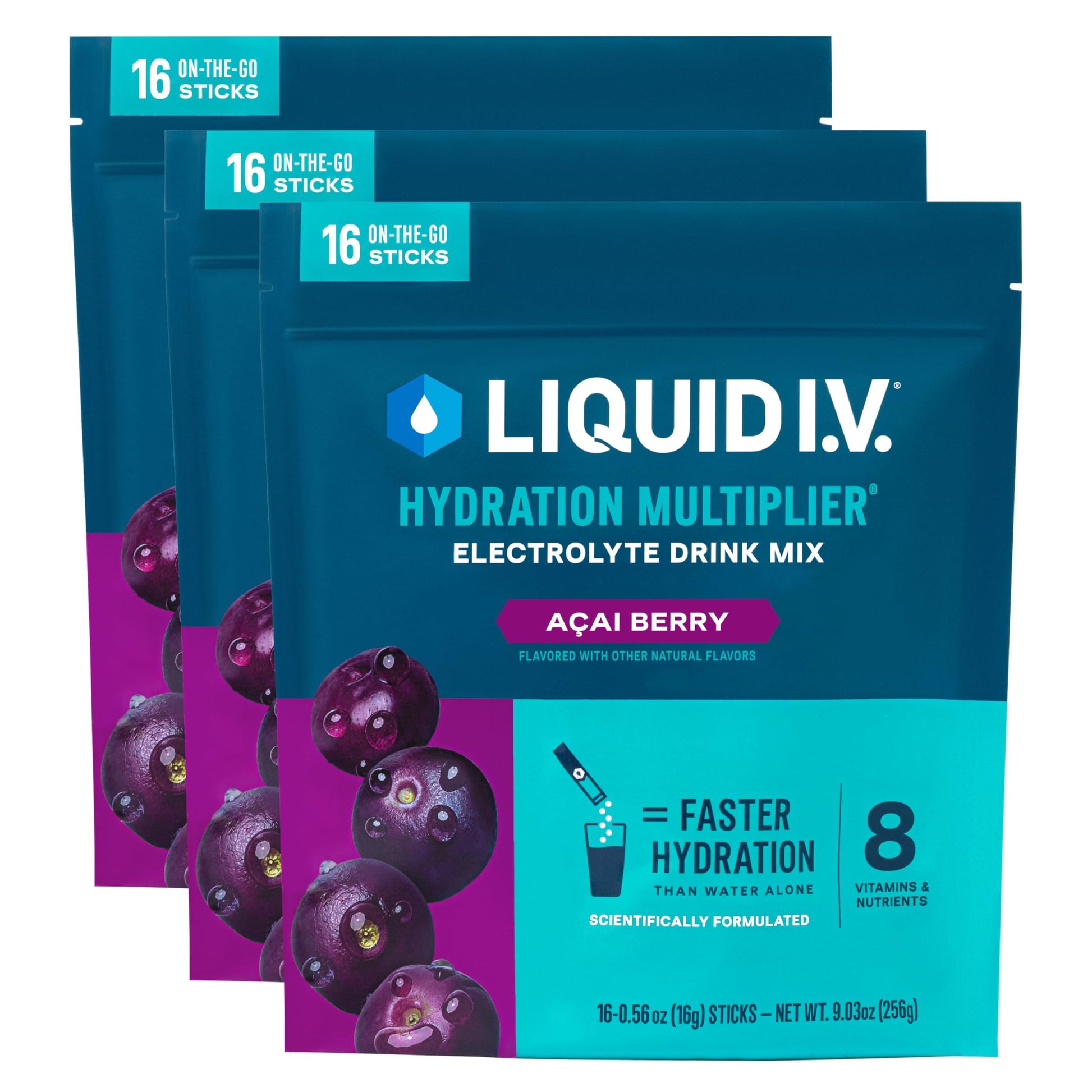 Liquid I.V. Hydration Electrolytes Acai Berry Powder, 48 Count