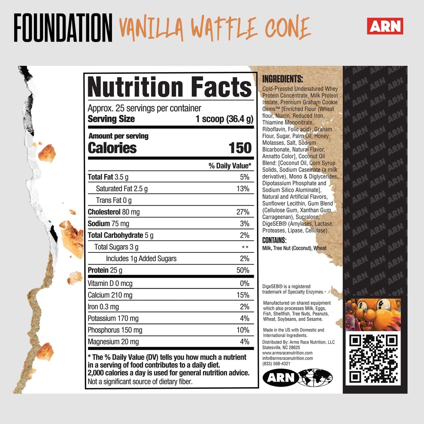 Arms Race Nutrition Foundation Protein Blend Vanilla Waffle Cone Powder 32 Servings