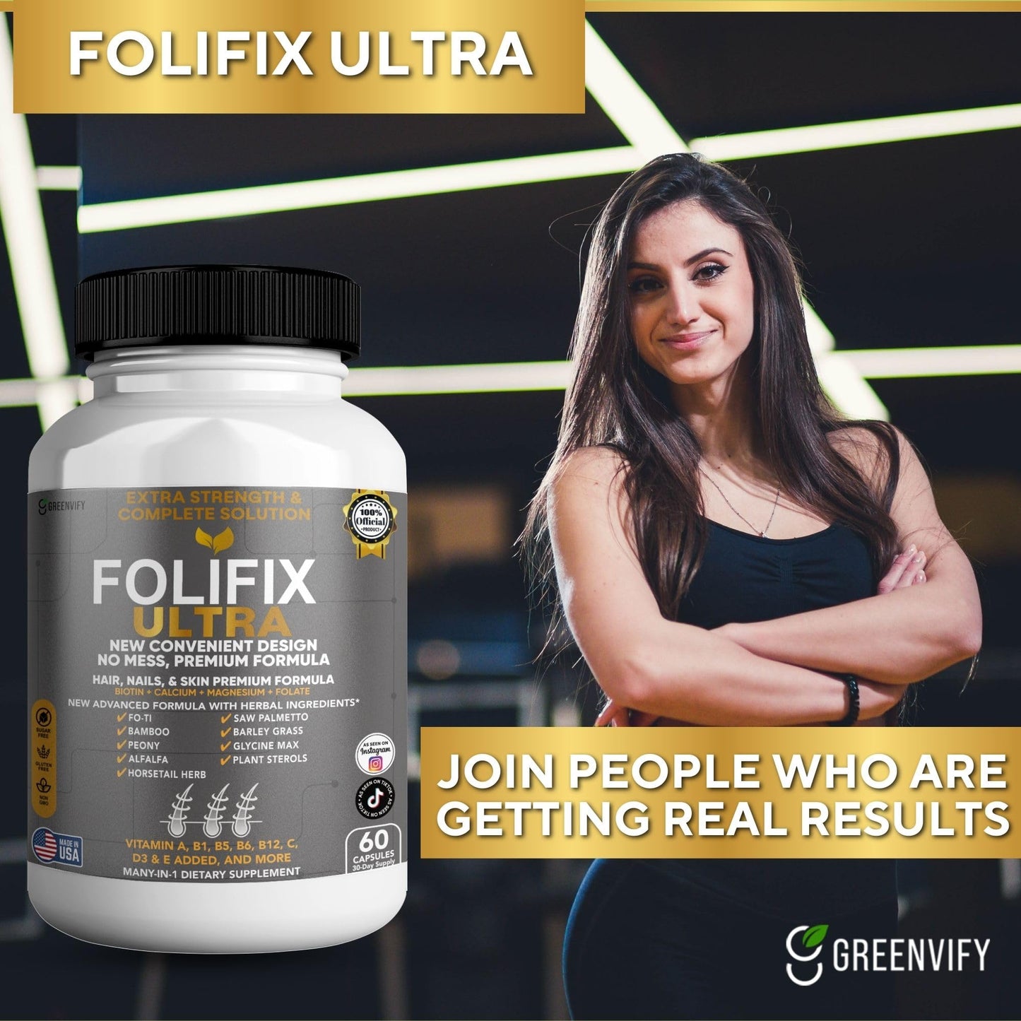 GREENVIFY FoliFix Ultra Hair, Nails & Skin Supplement Capsule, 60 Capsules