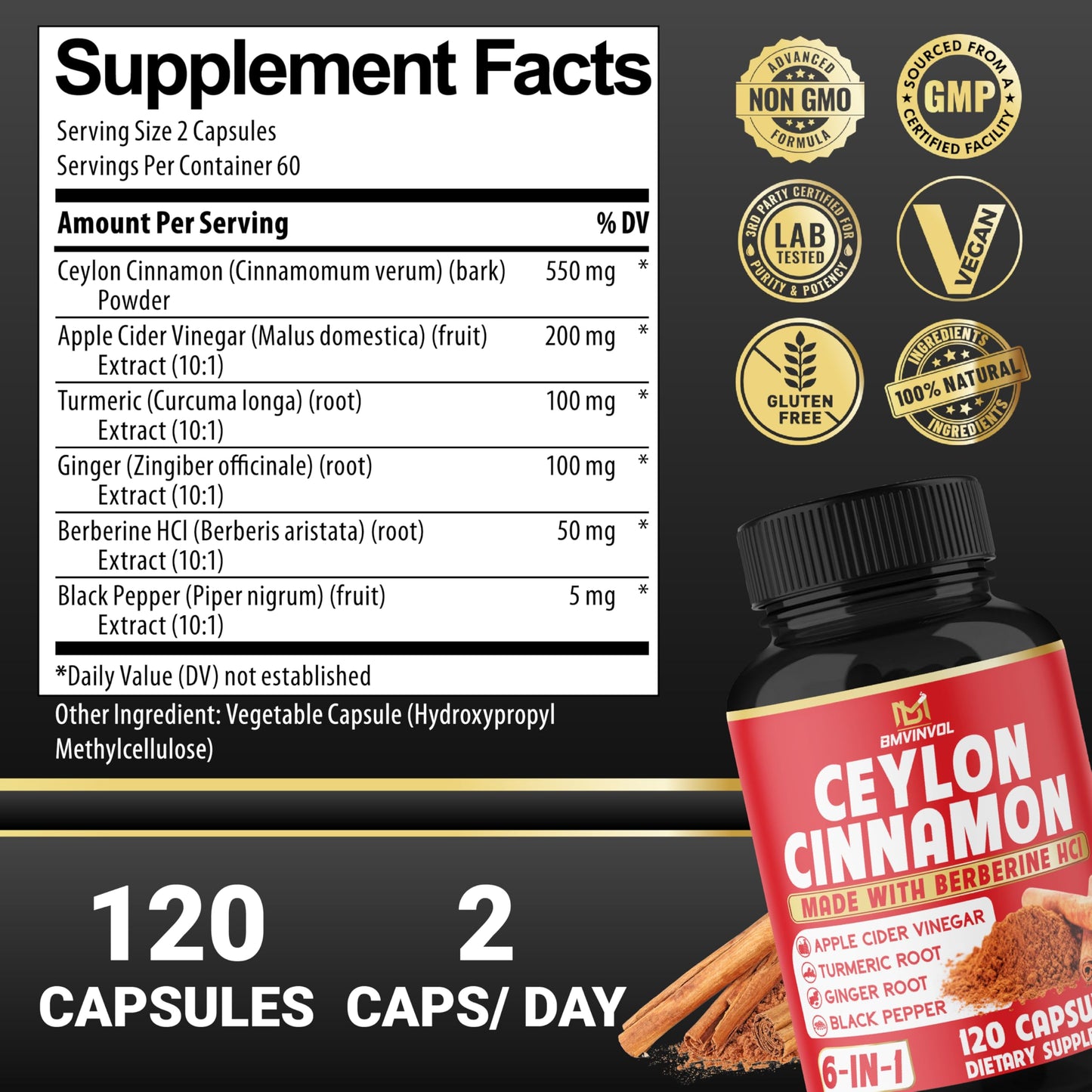 BMVINVOL Ceylon Cinnamon Capsules 120
