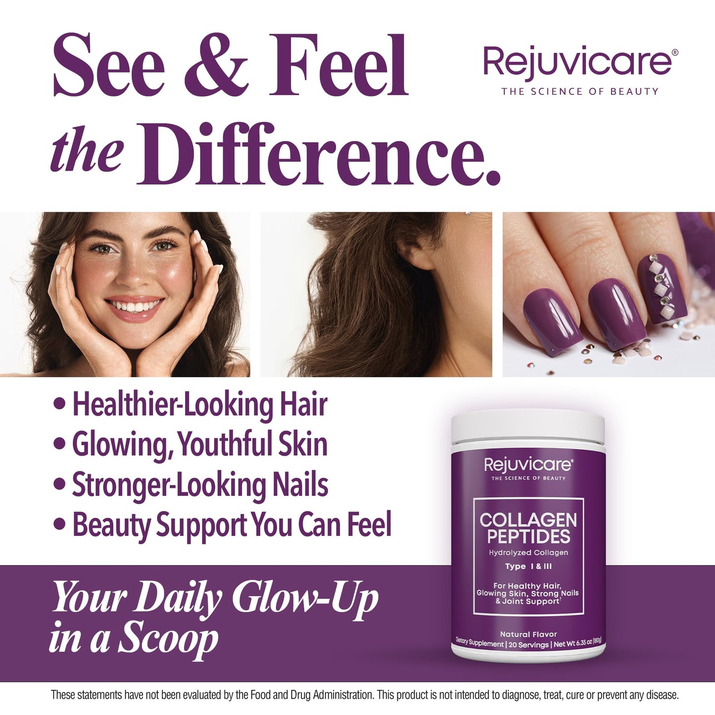 Rejuvicare Collagen Peptides Powder Type I & III Hydrolyzed 6.3 oz