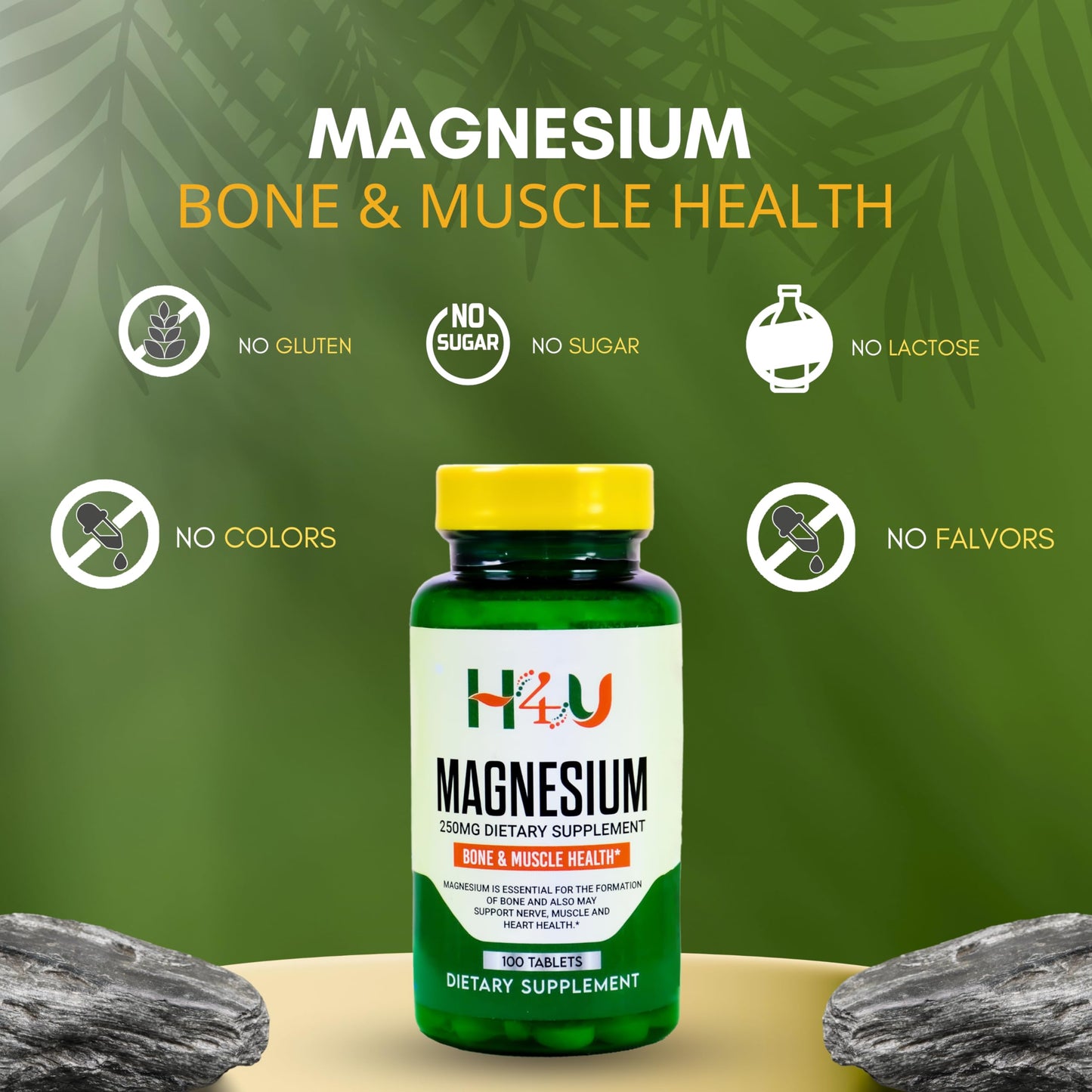 4 TOP CARE Magnesium Bone & Muscle Health Dietary Supplement Tablets, 250 mg, 100 Count