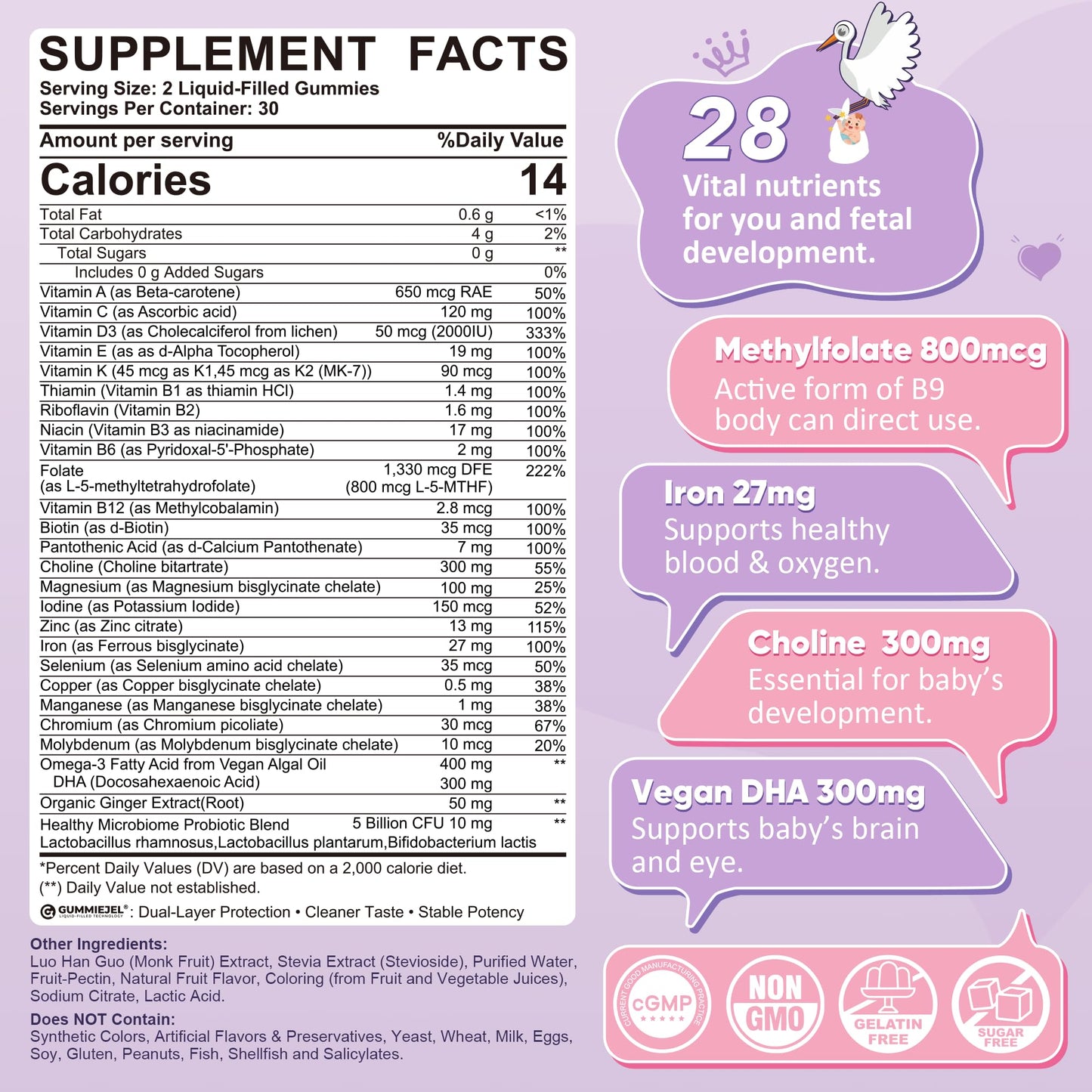 LILICARE Prenatal Multivitamin Gummies, 60 Count