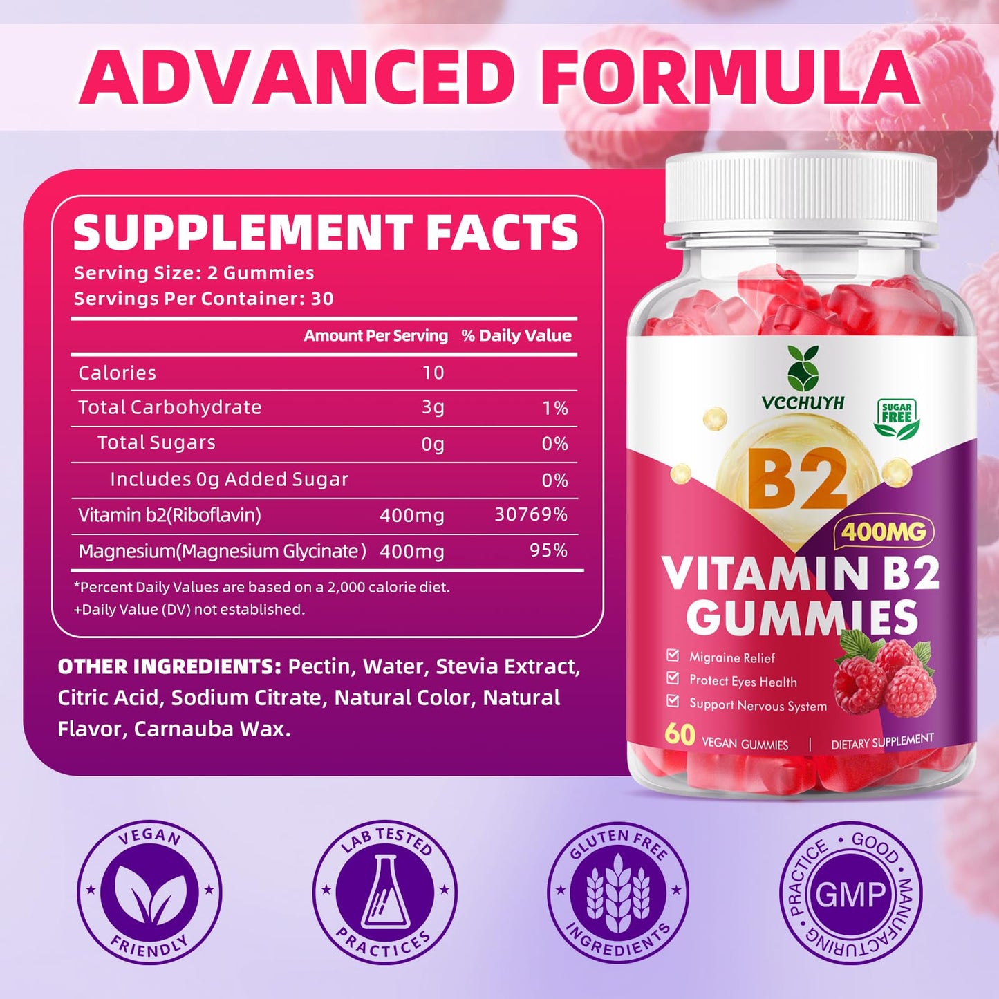 VCCHUYH Vitamin B2 Gummies 60 Count