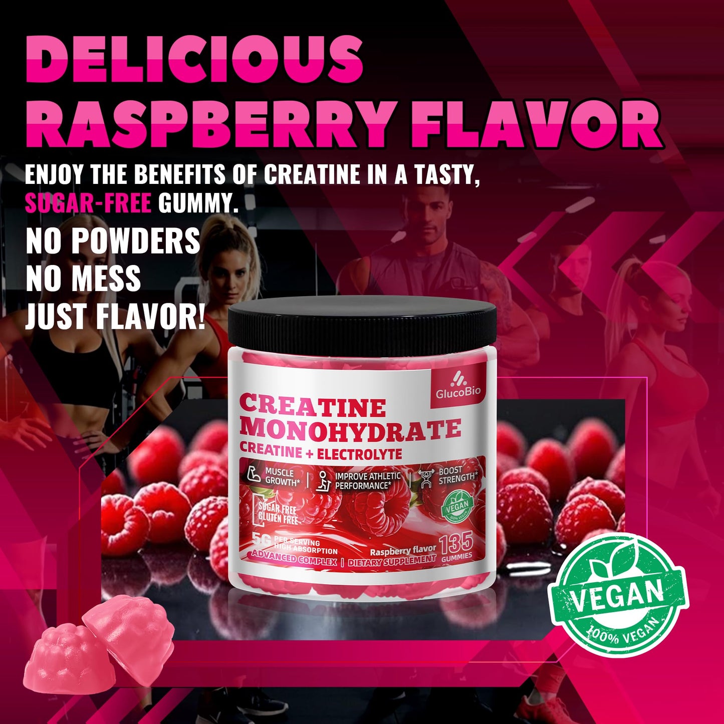 GlucoBio Creatine Monohydrate Gummies (5g) 135 Count