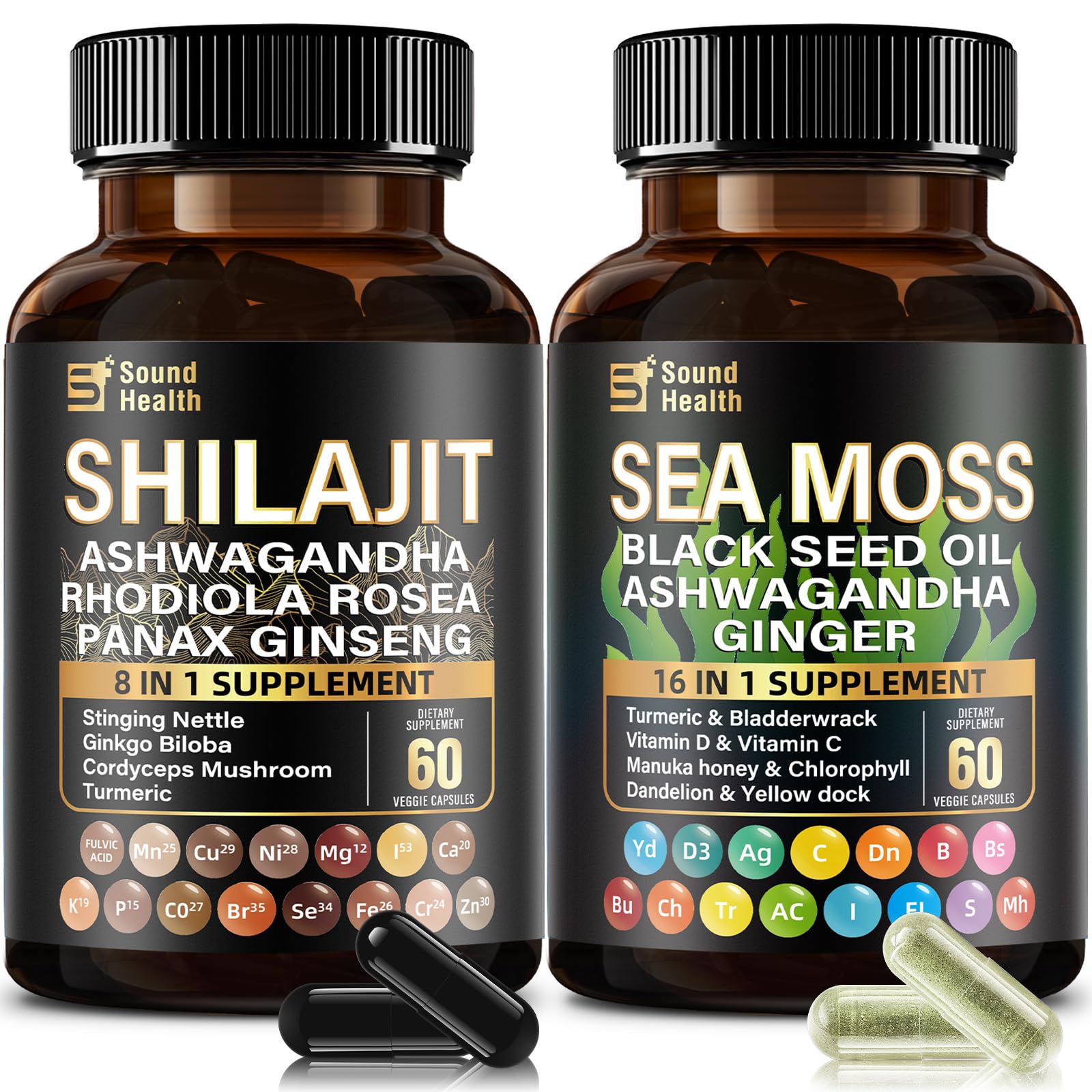 SoundHealth Irish Sea Moss & Shilajit All-in-1 Bundle for Man & Women Capsules, 120 Count