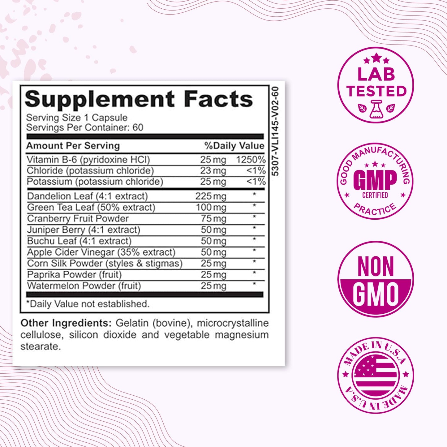 LADYME WOMEN'S HEALTH Water Retention Pills for Women Bloating Relief with Vitamin B6, Dandelion & Green Tea Natural Diuretic for Water Draining, Bloating & Swelling Detox Capsules 60 Count
