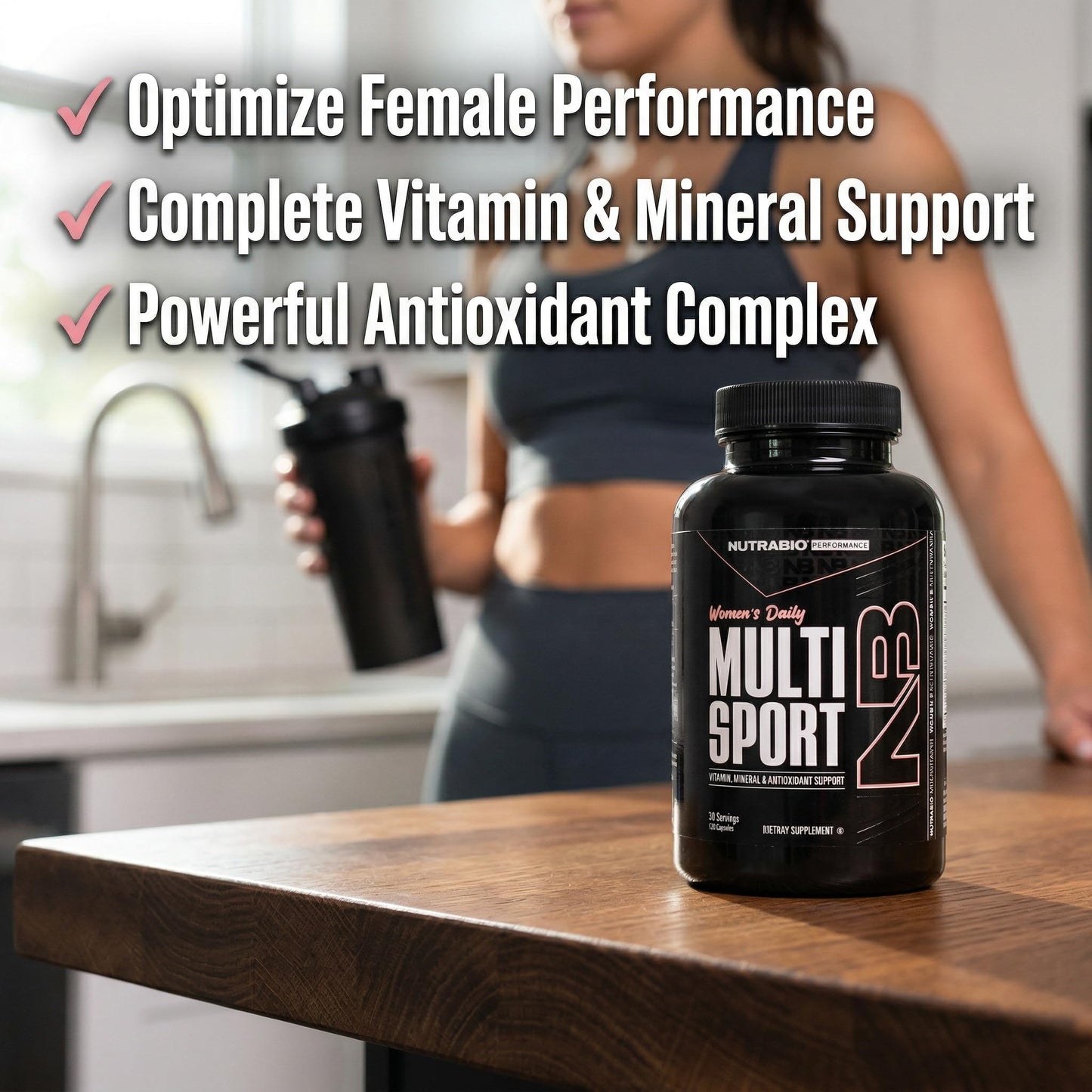NutraBio Multisport for Women - Womens MultiVitamin - 33 Vitamins, Minerals, Micronutrients - Rich in Antioxidants - Supports Peak Athletic Performance, Energy, Metabolism, Capsule 120