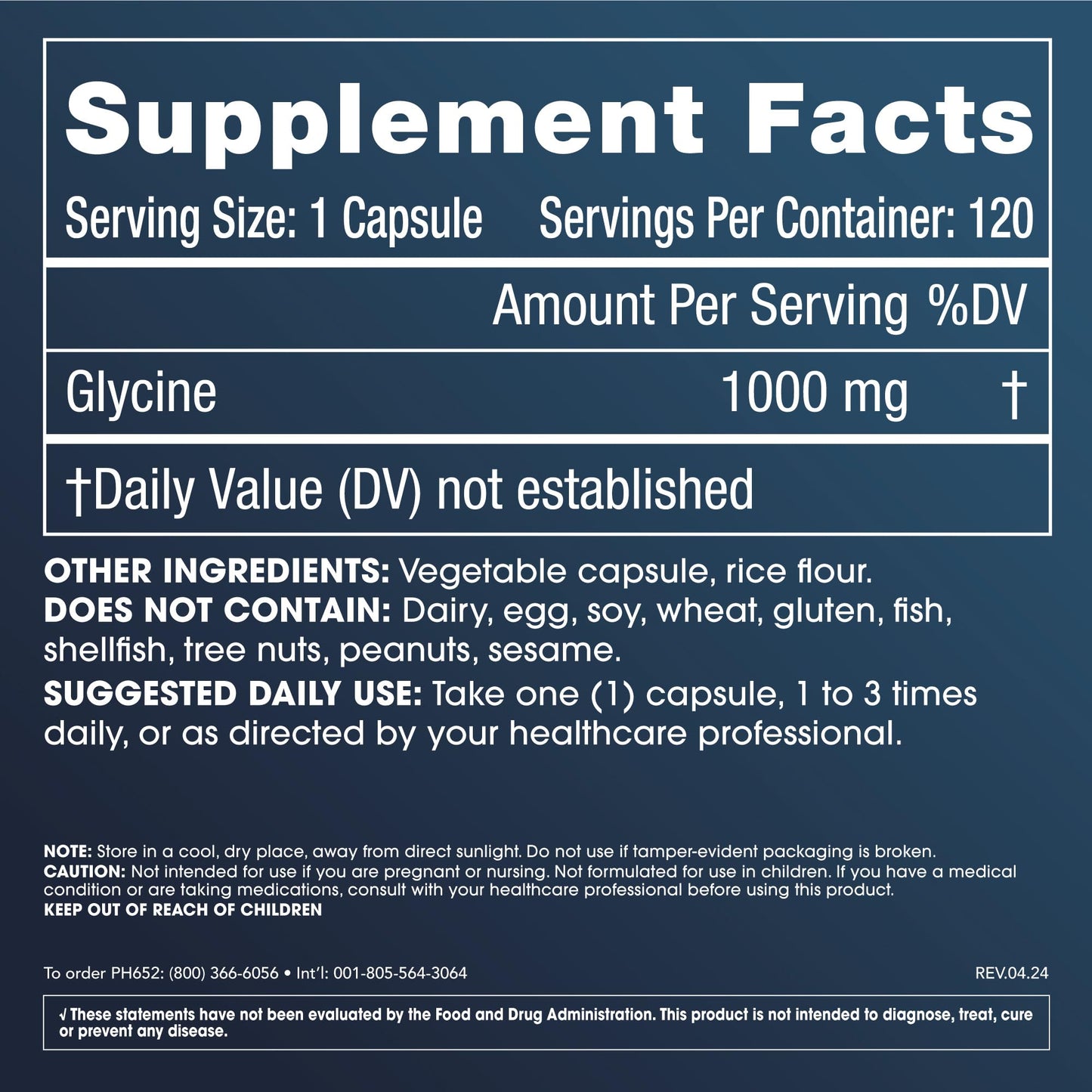 ProHealth Glycine 1000 mg + N-Acetyl Cysteine (NAC) 600 mg Capsules, 120 Capsules