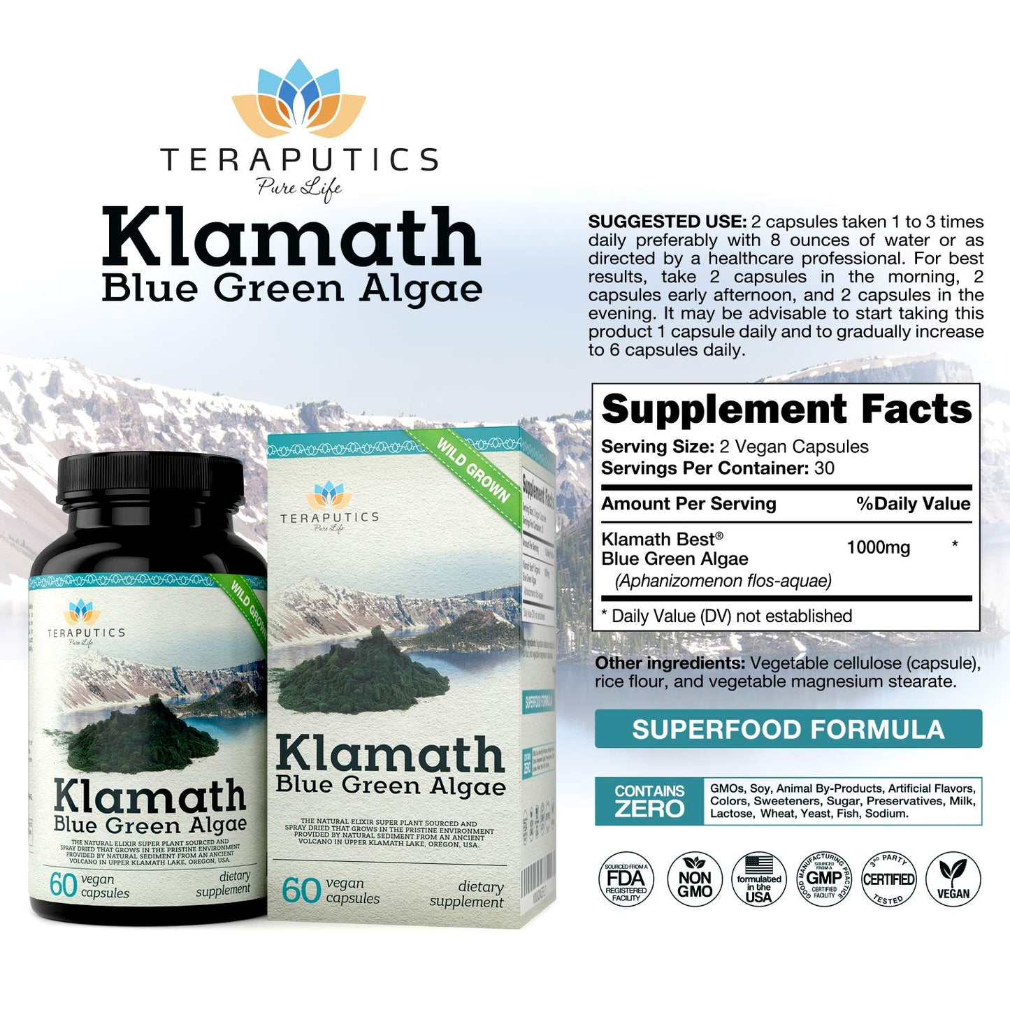 Teraputics Klamath Lake Blue Green Algae 60 Capsules