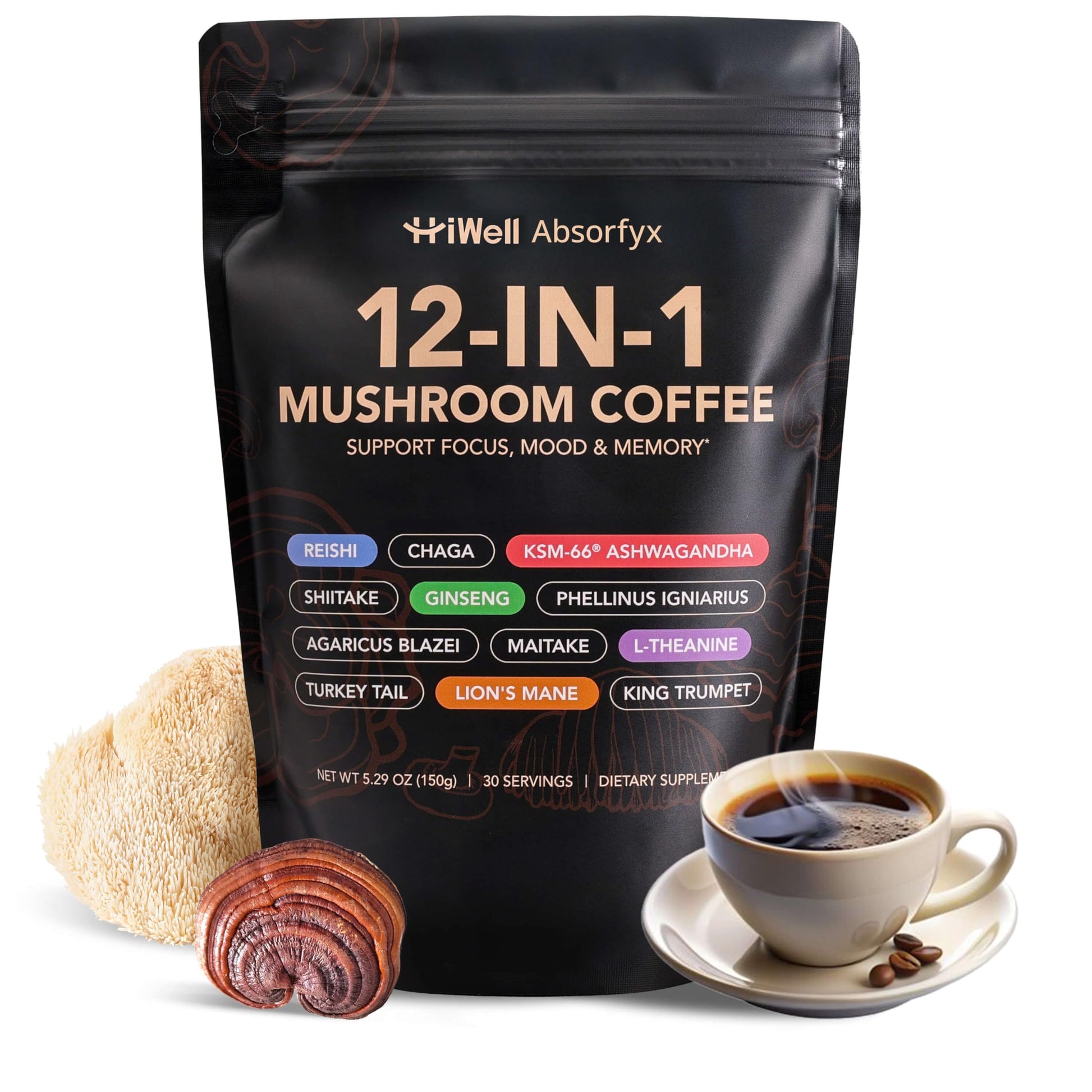 HiWell Absorfyx Strong Taste Mushroom Coffee Powder 5.3 oz