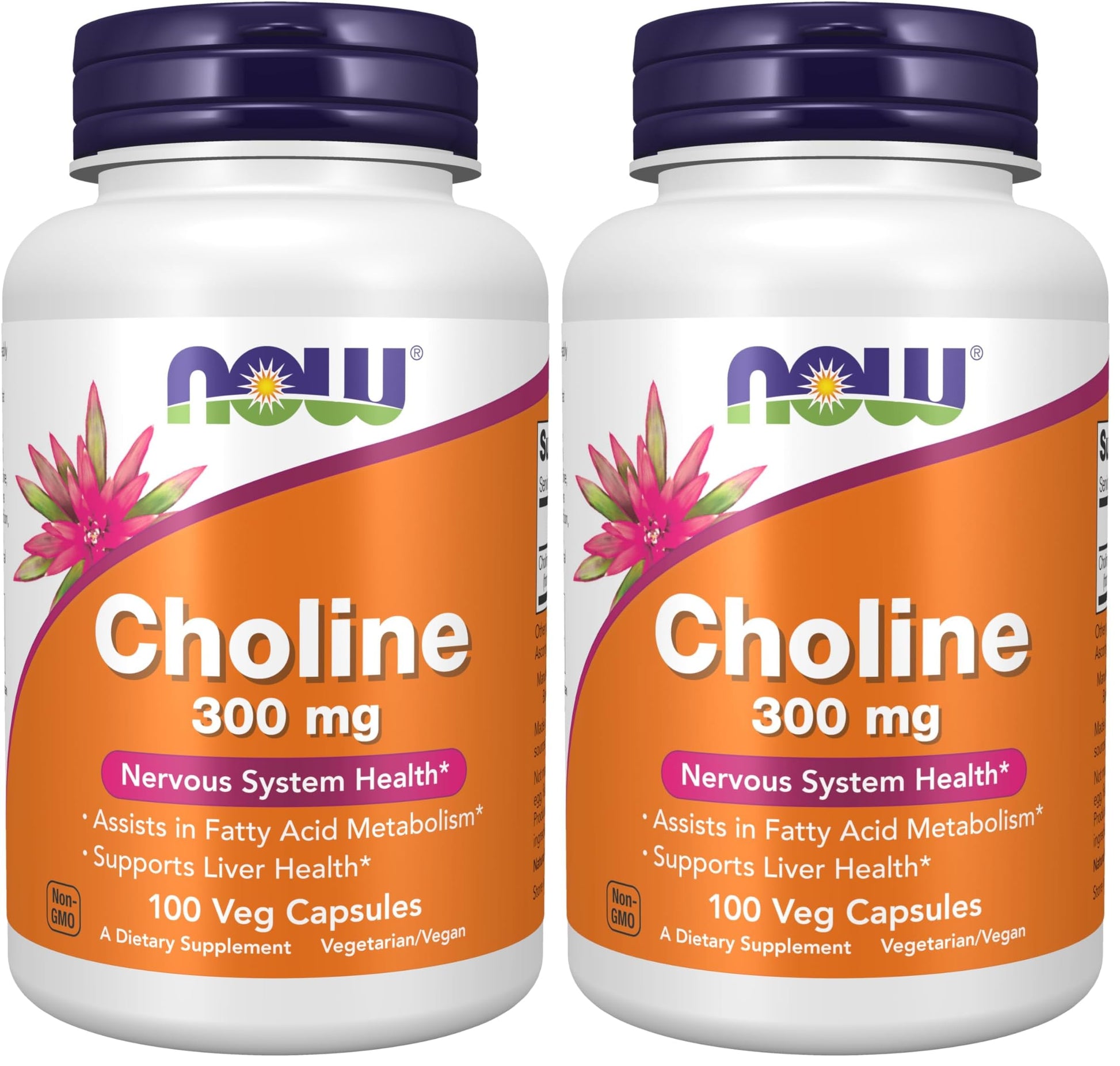 NOW Foods Choline 300 mg Veg Capsules, 200 Capsules`