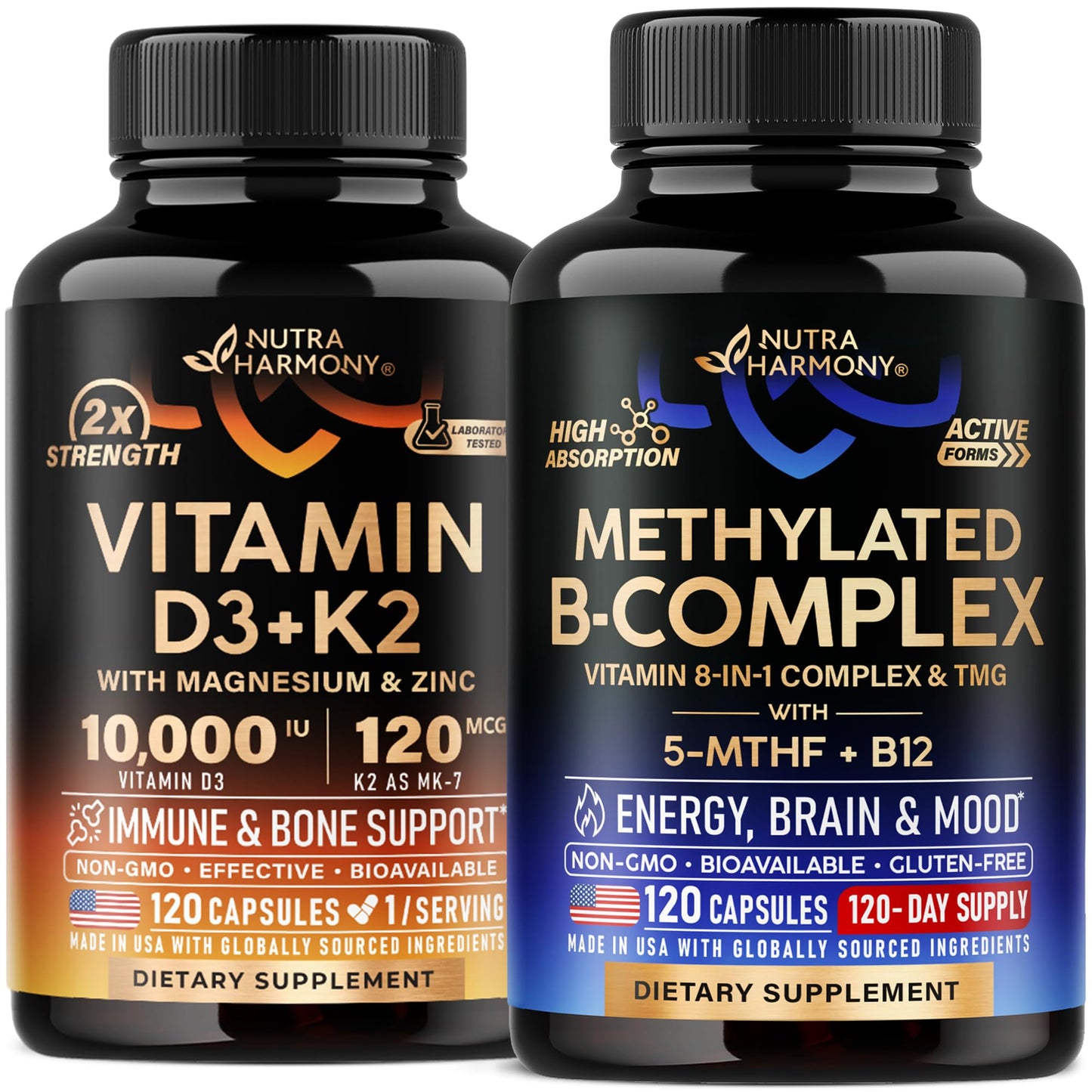 NUTRAHARMONY Vitamin D3 K2 & Vitamin B Complex Methylated Capsules 240