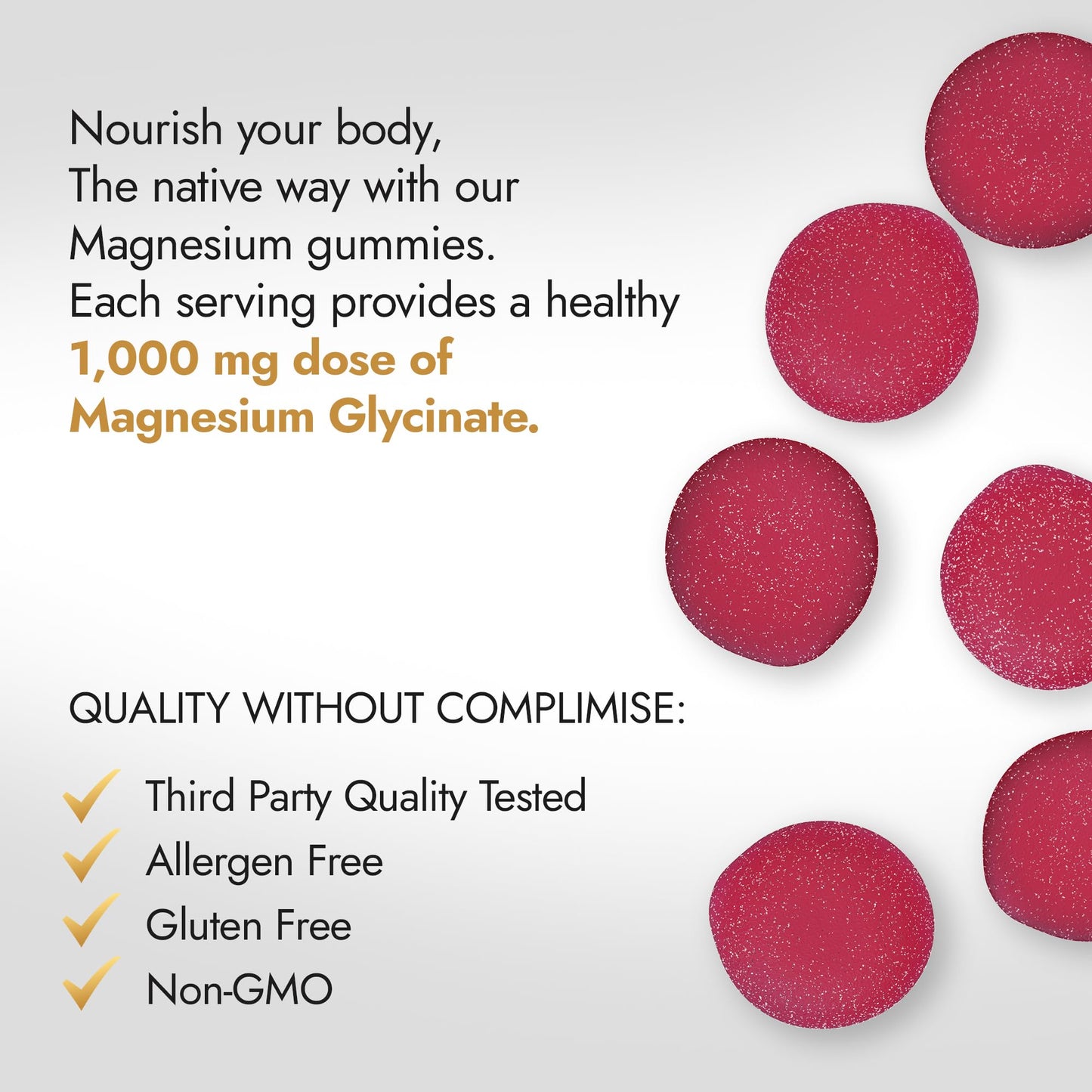 NATIVE OASIS Magnesium Glycinate Gummies 1,000mg 180 Count