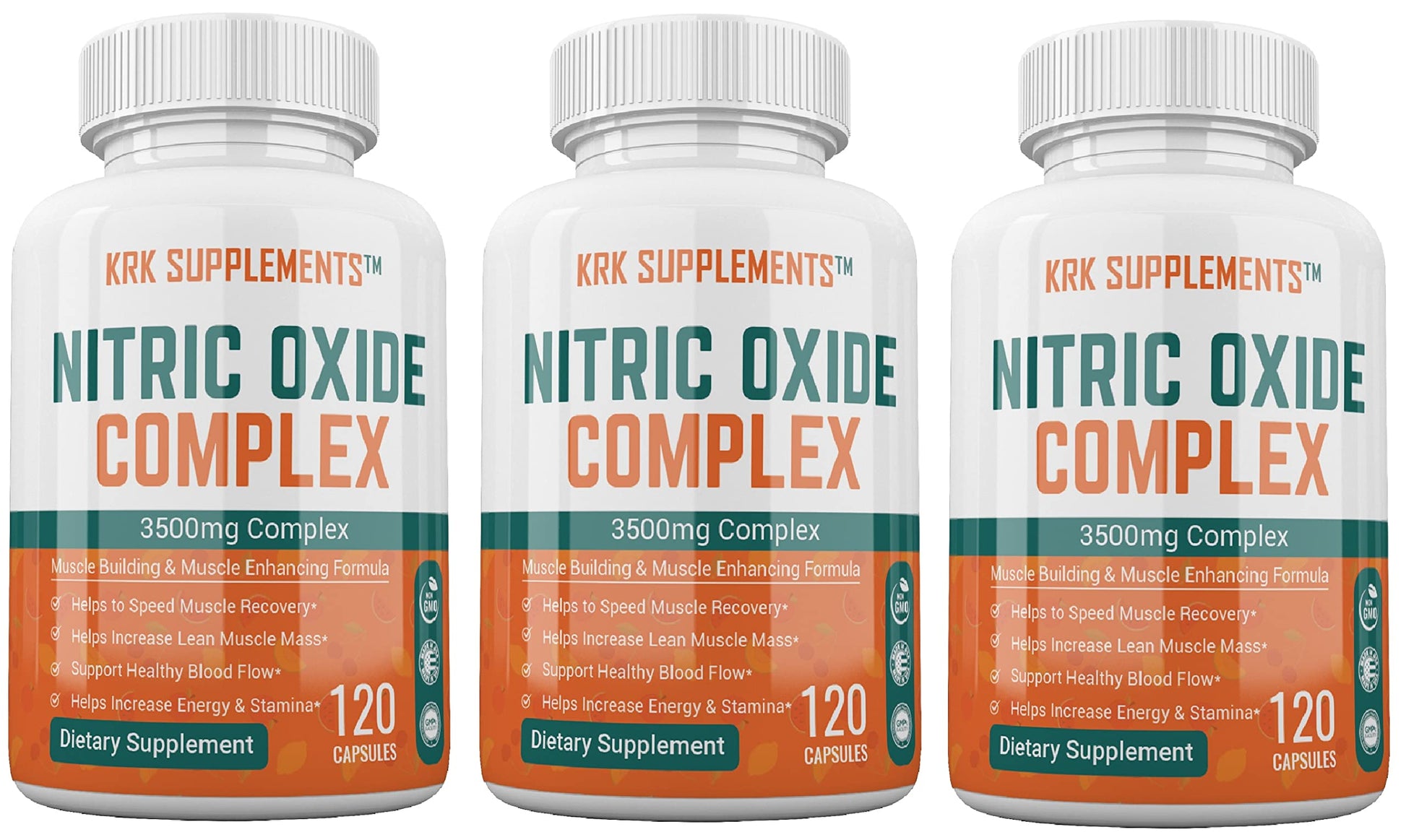 KRK SUPPLEMENTS Nitric Oxide Complex 3500mg Per Serving L-Arginine HCL AAKG AKG Alpha Ketoglutarate Citrulline Malate Capsules 360