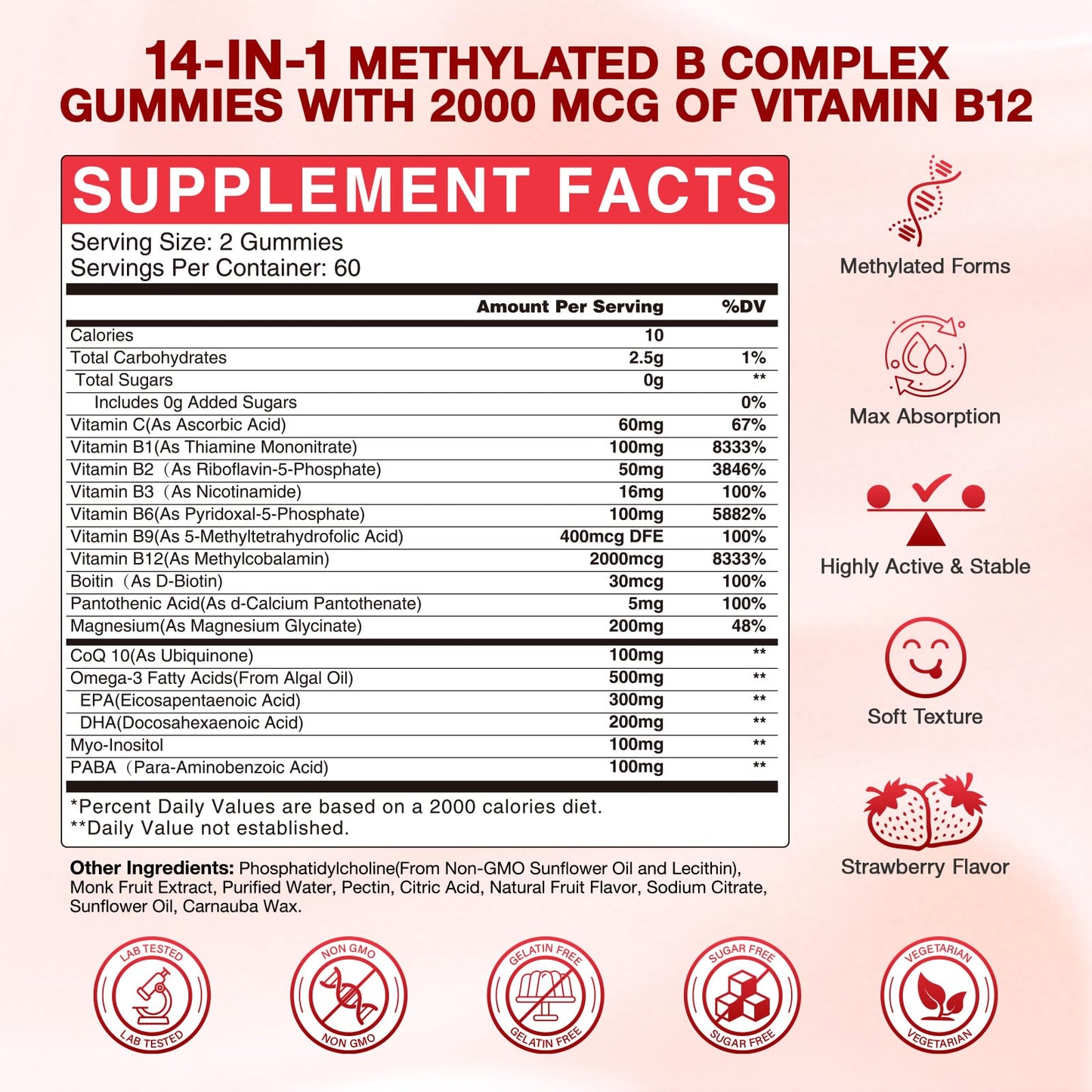 GRNSECVE Methylated Vitamin B Complex Gummies, 120 Count